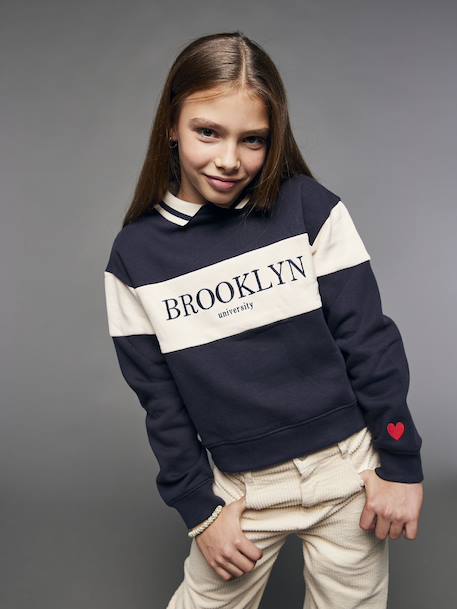 Fille-Pull, gilet, sweat-Sweat col polo fille
