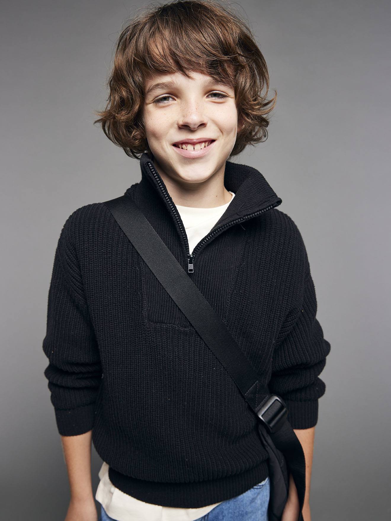 Pull garçon col camionneur anthracite
