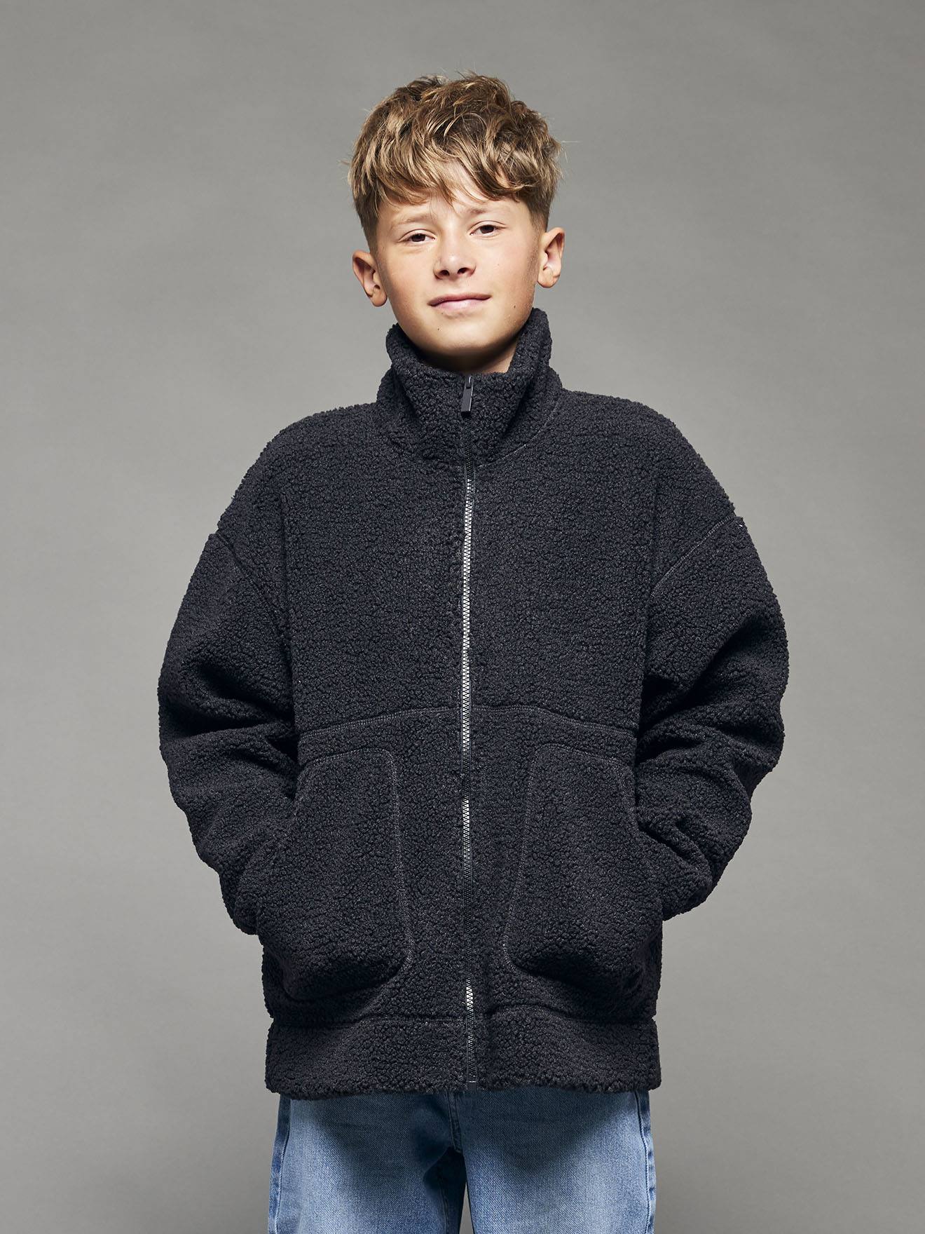 Sweat en sherpa manches longues garçon Jonen anthracite
