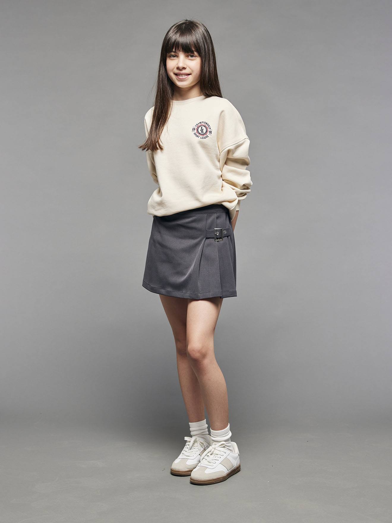 Jupe-short plissée fille anthracite