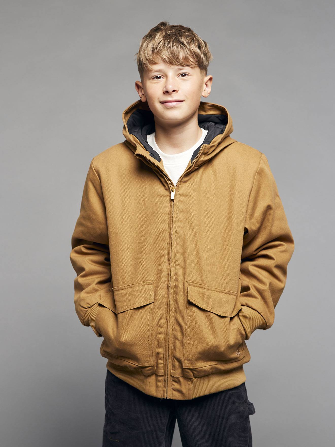 Blouson garçon en toile caramel