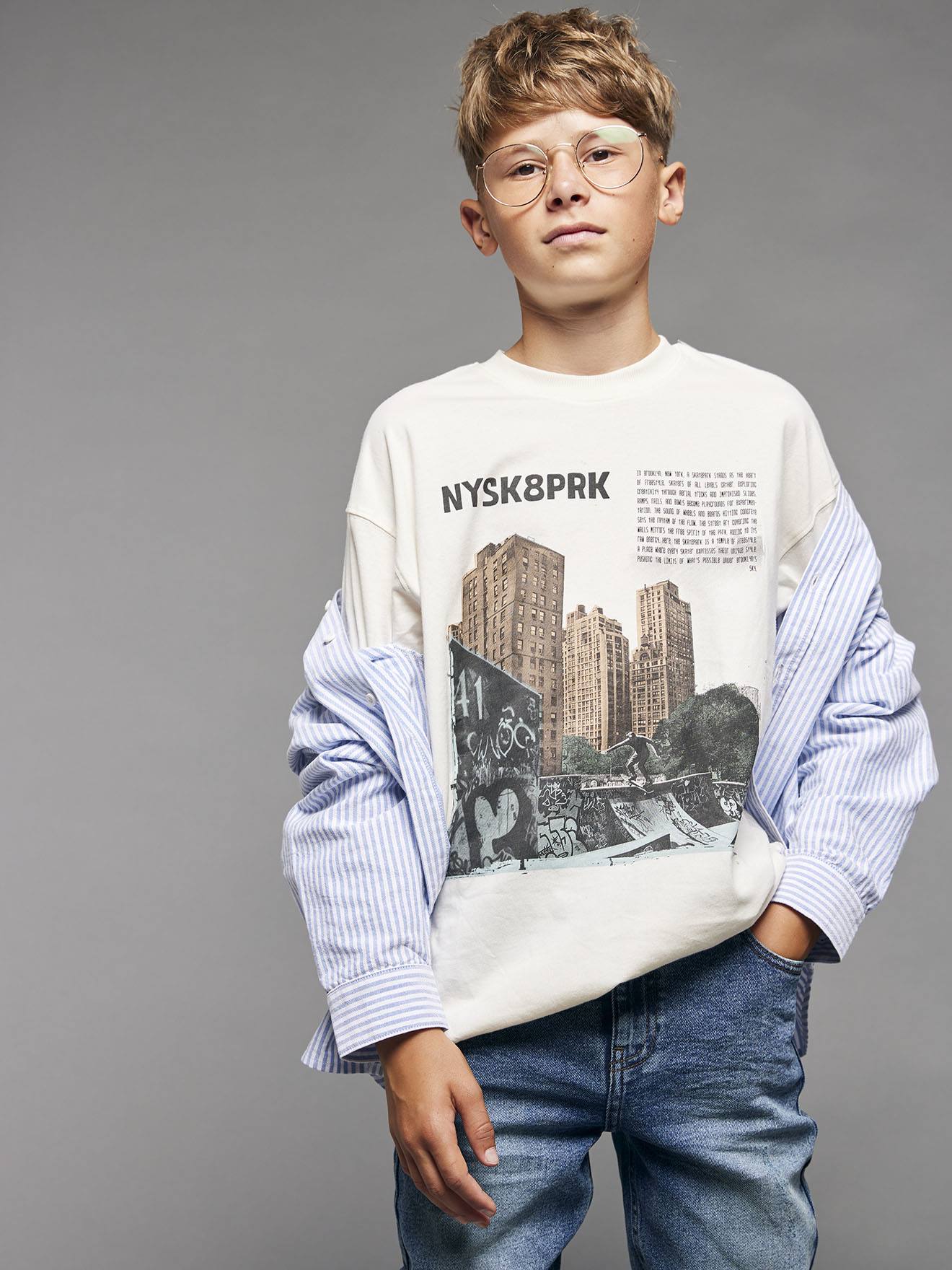 T-shirt garçon photoprint oversize écru