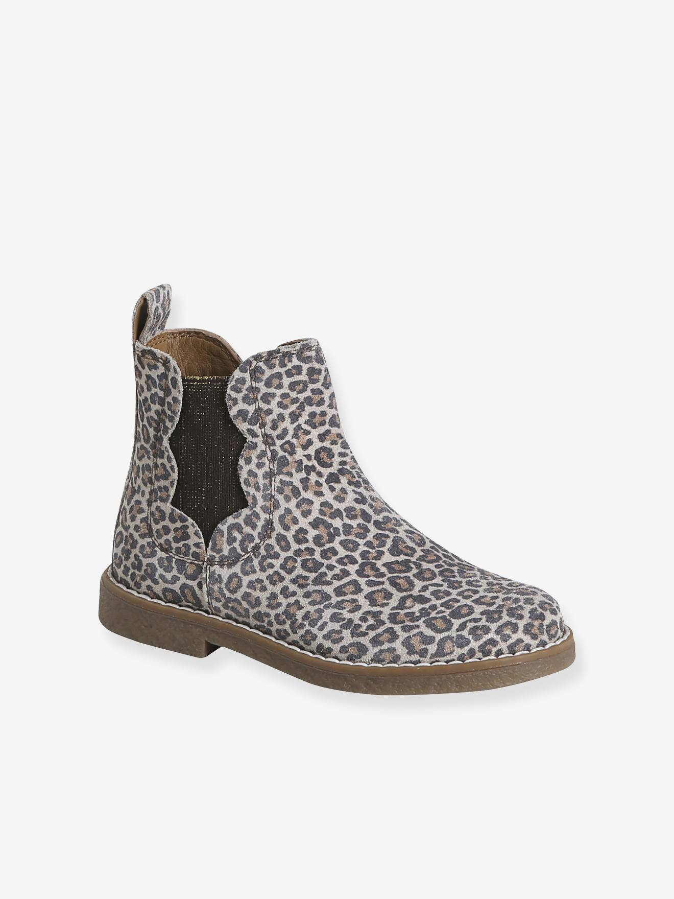 Boots enfant fille cuir détails festons lot beige