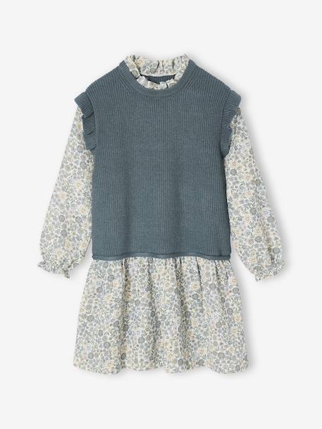 Fille-Robe effet 2 en 1 bi-matière fille