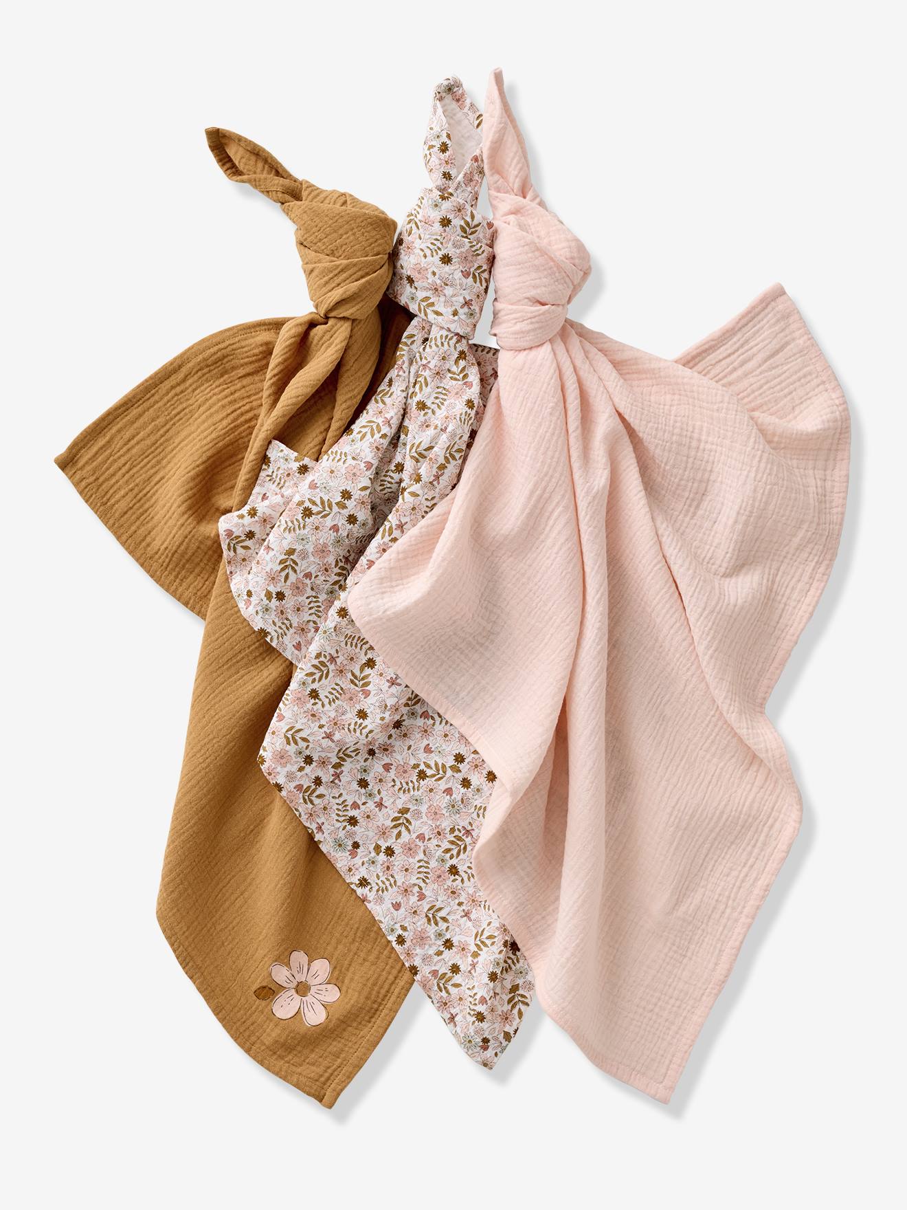 Lot de 3 langes en gaze de coton FLORA caramel (Vertbaudet) - Image 1