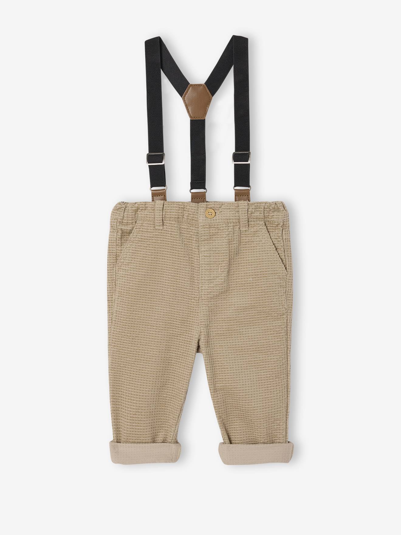 Pantalon bébé en velours avec bretelles amovibles beige