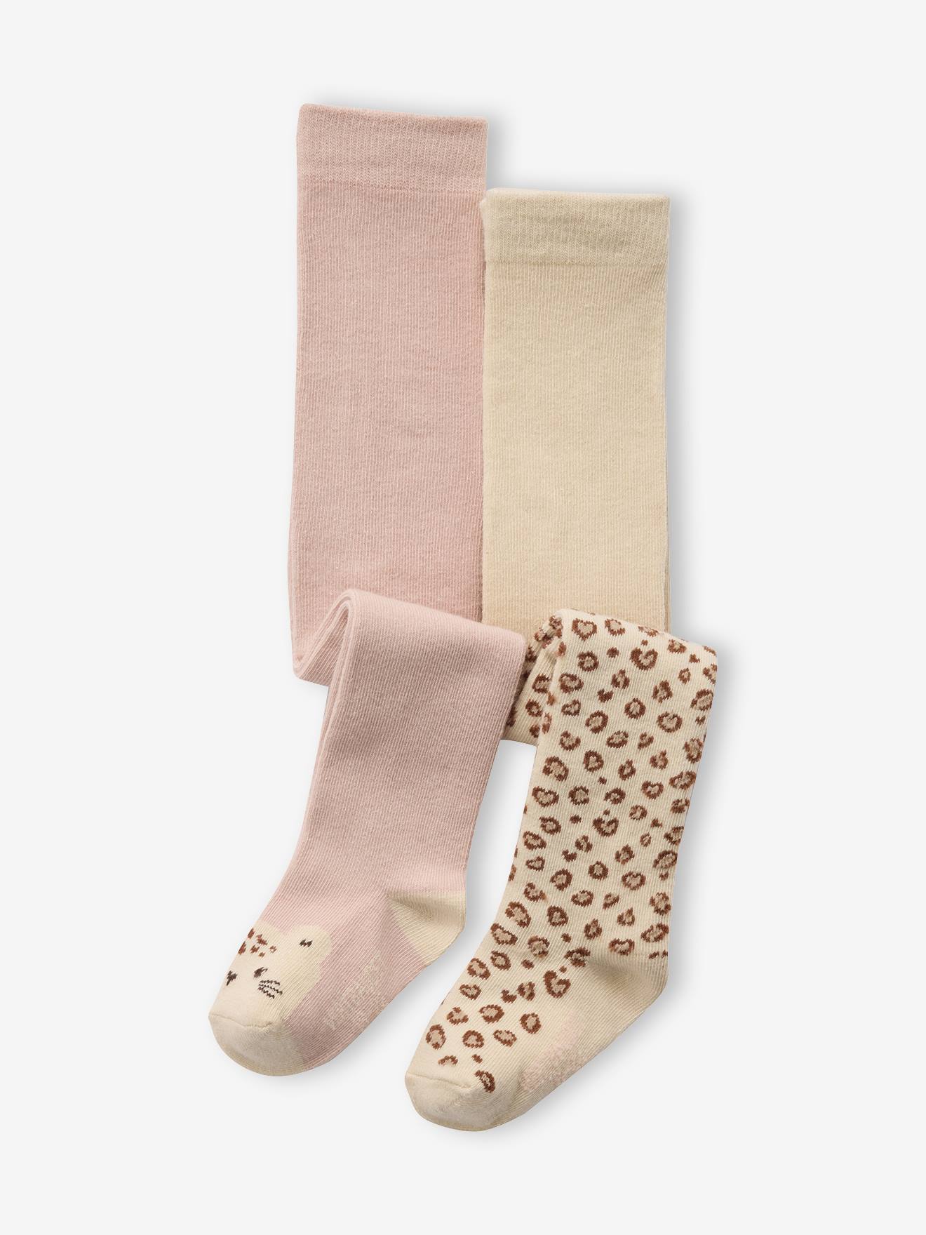 Lot De 2 Collants Bébé Fille A Motifs Léopard Un lot de 2 collants bébé fille à motifs léopard all over et à tête de léopard sur le dessus des pieds. assortis