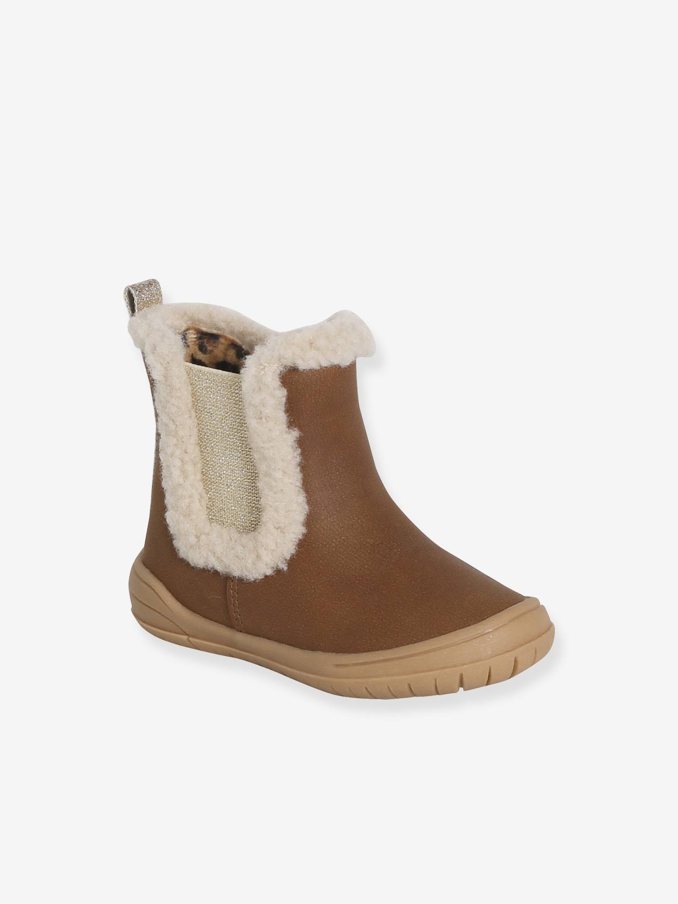 Boots bébé fille synthétique fourrées camel