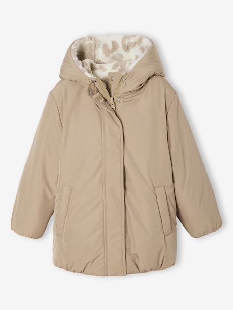Fille-Manteau, veste-Doudoune-Doudoune fille réversible léopard 