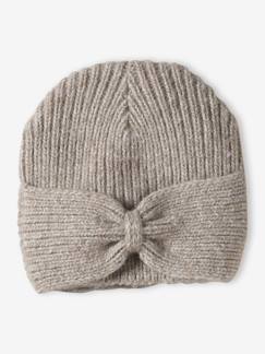 -Bonnet fille en maille côtelée avec noeud fantaisie