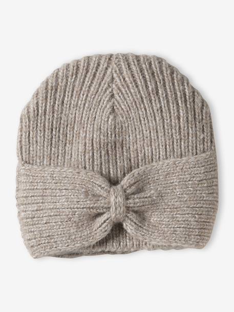 Fille-Accessoires-Bonnet fille en maille côtelée avec noeud fantaisie