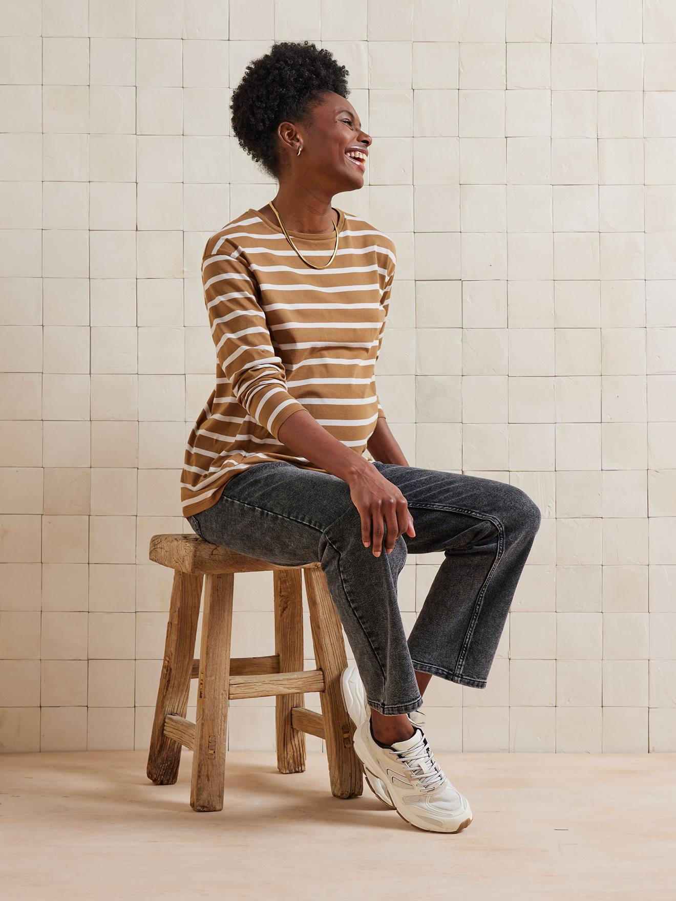 T-shirt marinière de grossesse et d'allaitement olive