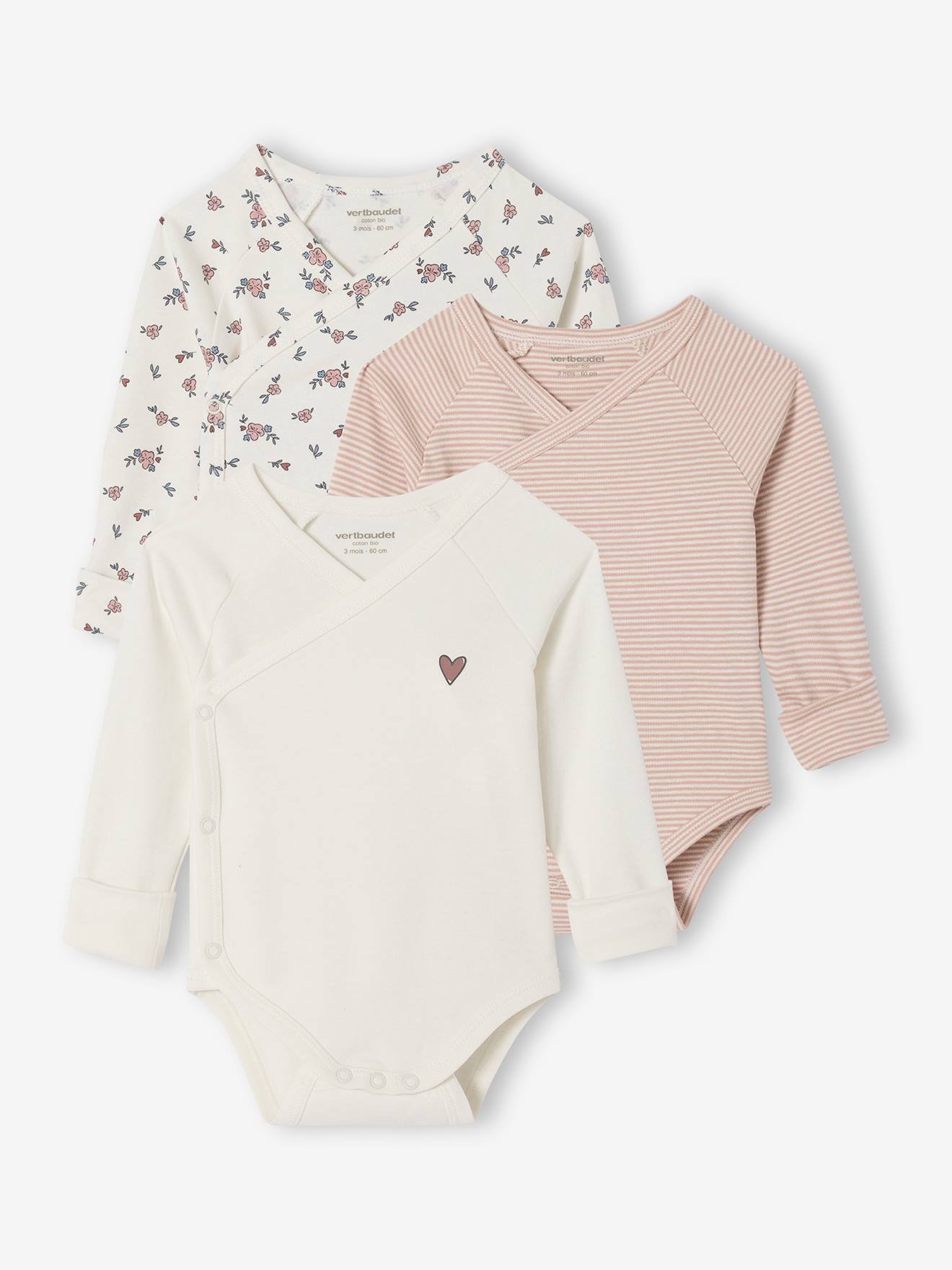 Lot de 3 bodies naissance évolutifs rose