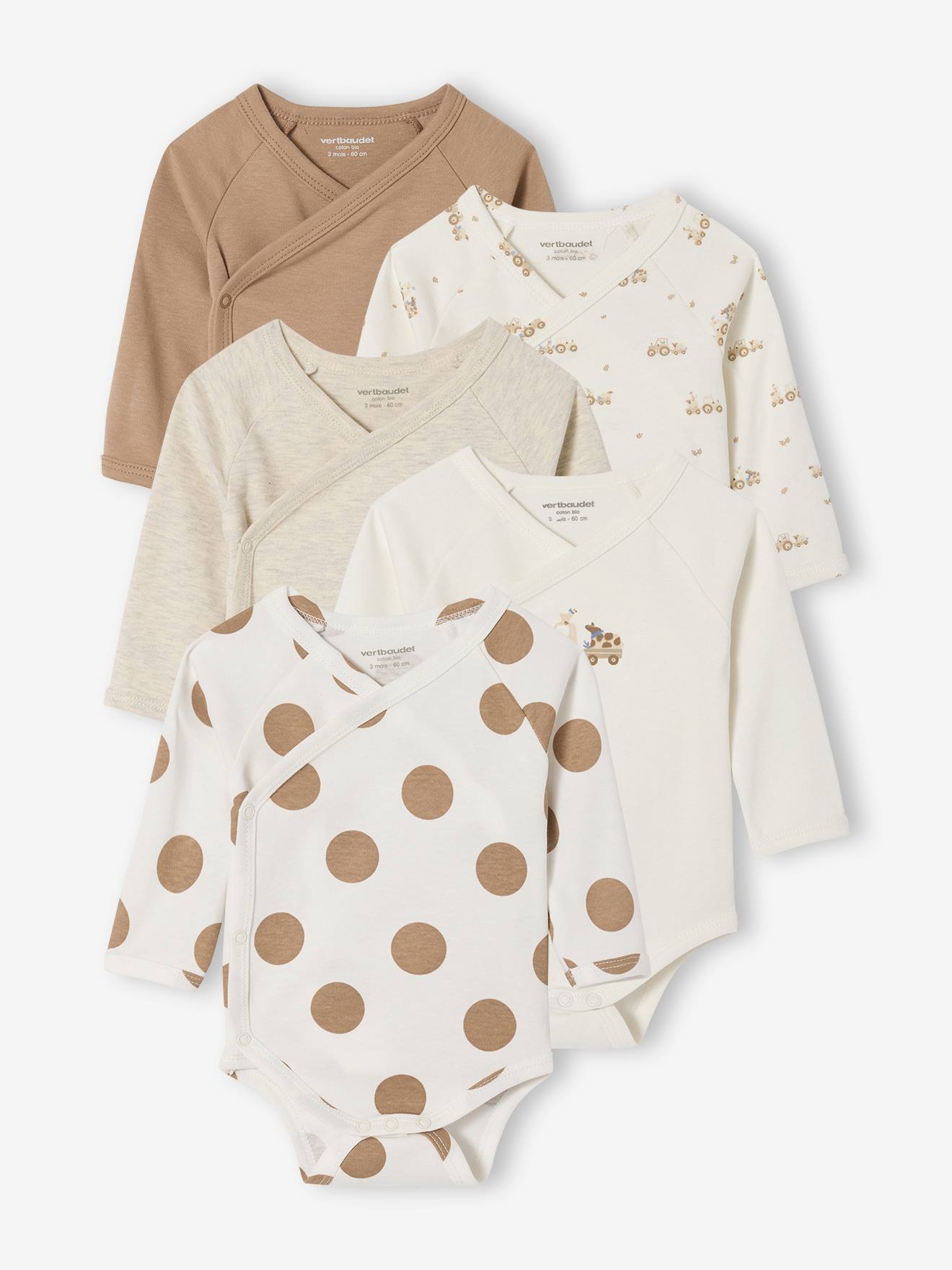 Lot de 5 bodies naissance avec ouverture américaine noisette