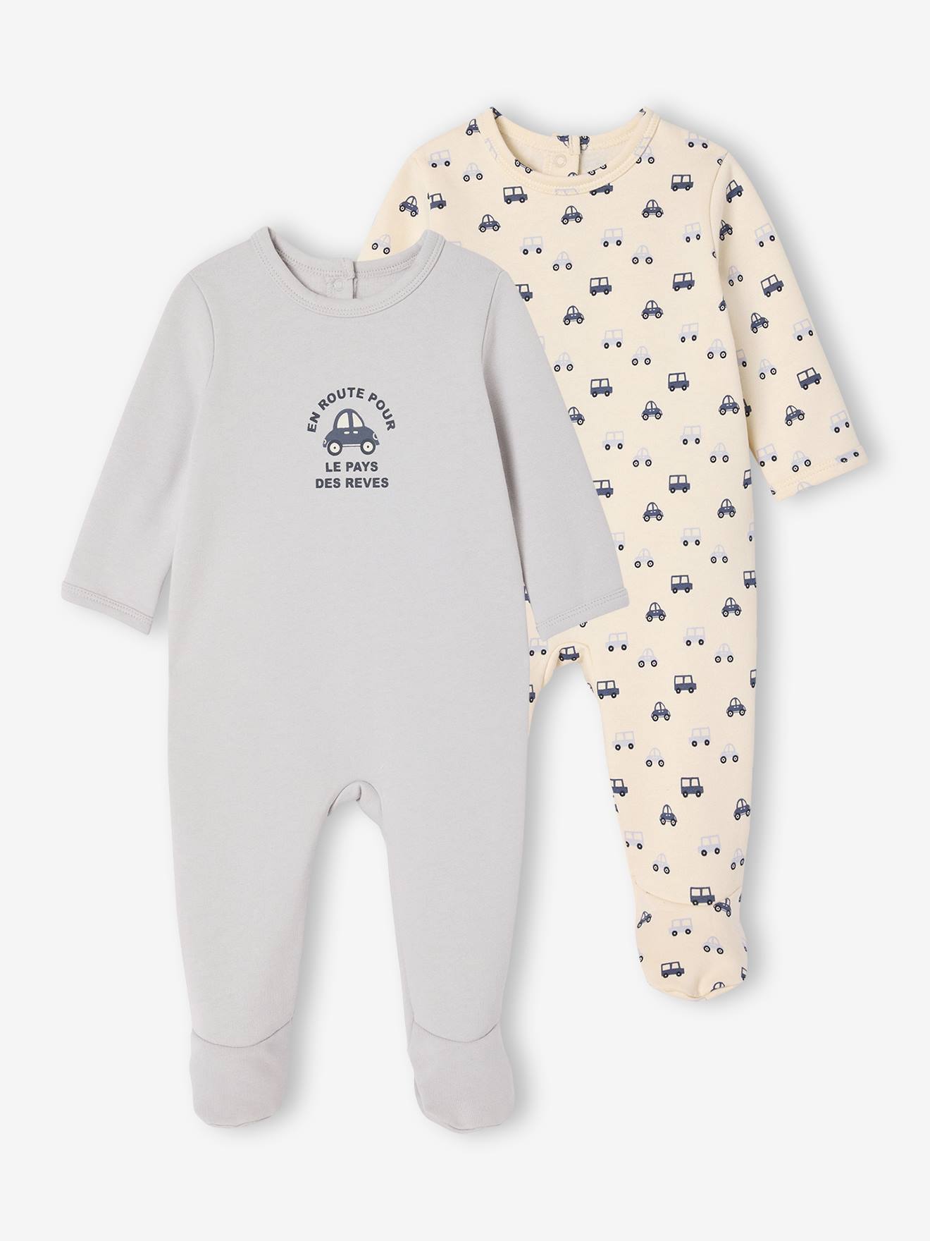 Lot de 2 pyjamas bébé garçon en molleton voitures bleu pâle
