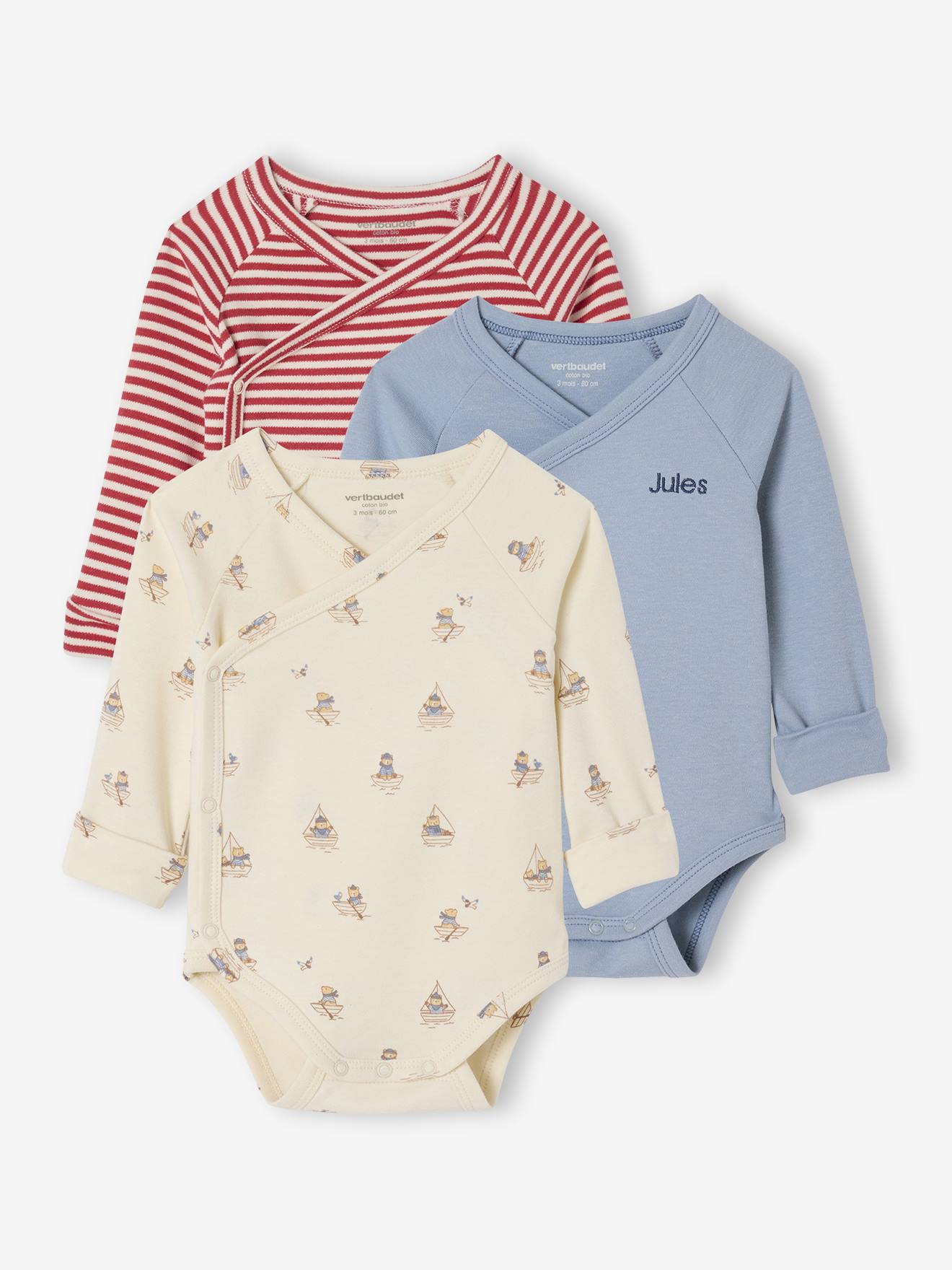 Lot de 3 bodies naissance évolutifs thème marin rouge