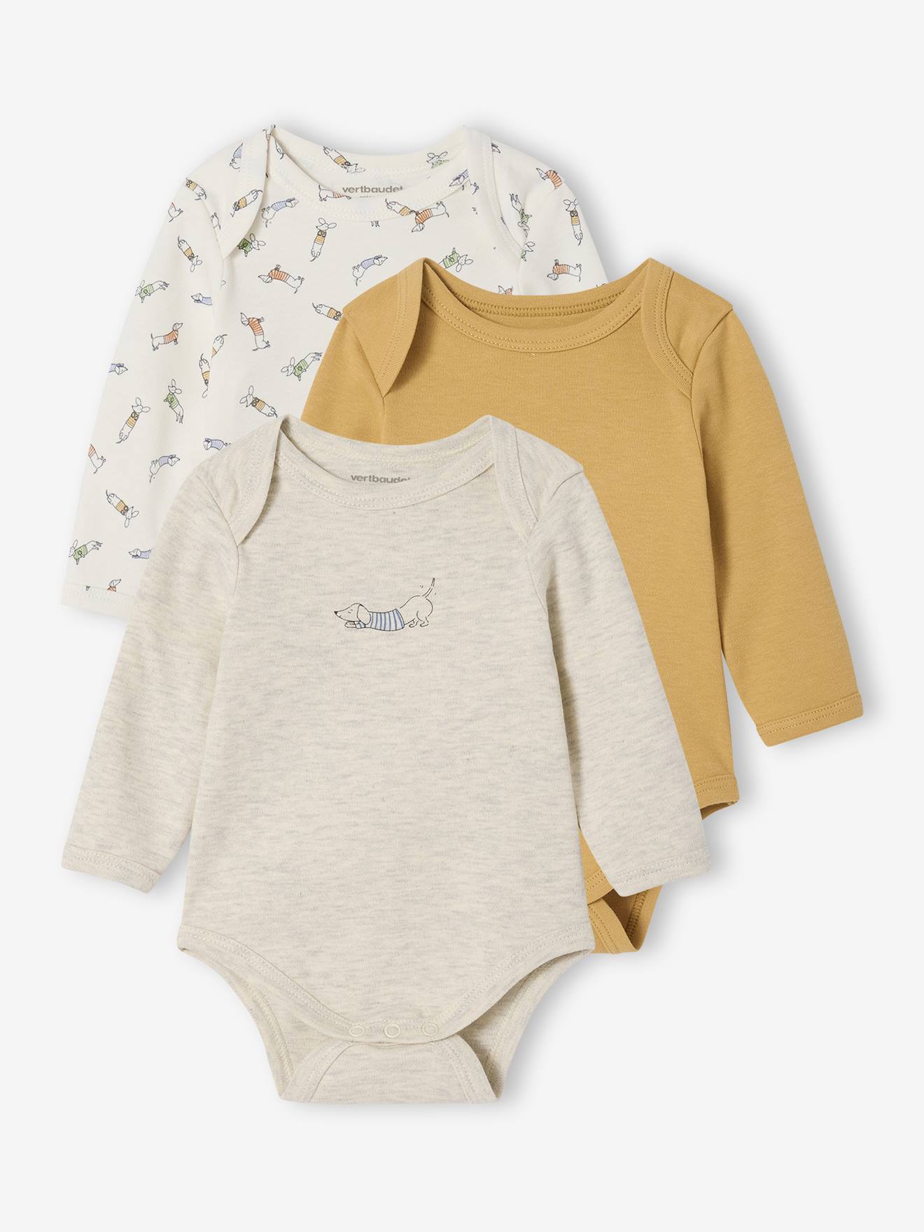 Lot de 3 bodies naissance avec ouverture américaine beige chiné