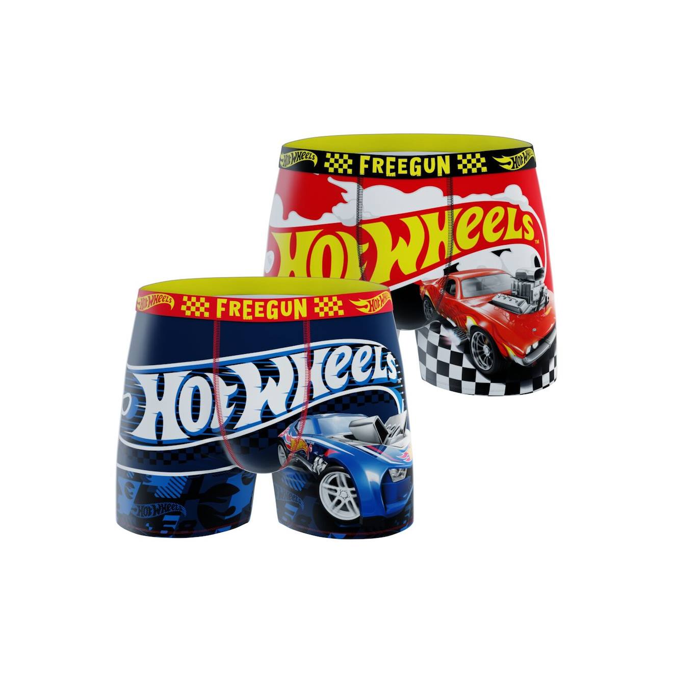 Lot De 2 Boxers Hot Wheels Red Car Blue Car Rouge/jaune/noir/blanc/bleu