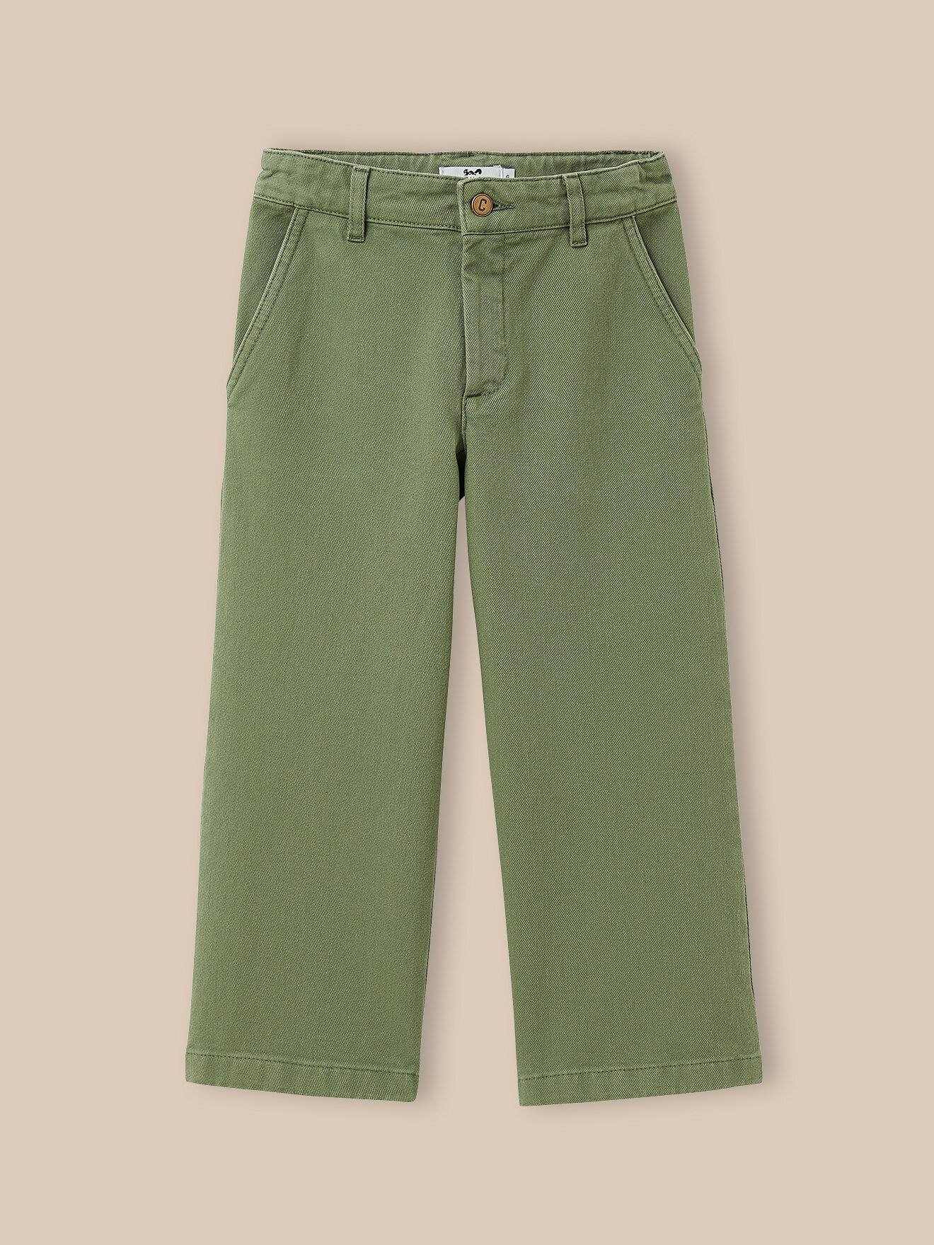 Pantalon Large En Twill Vert