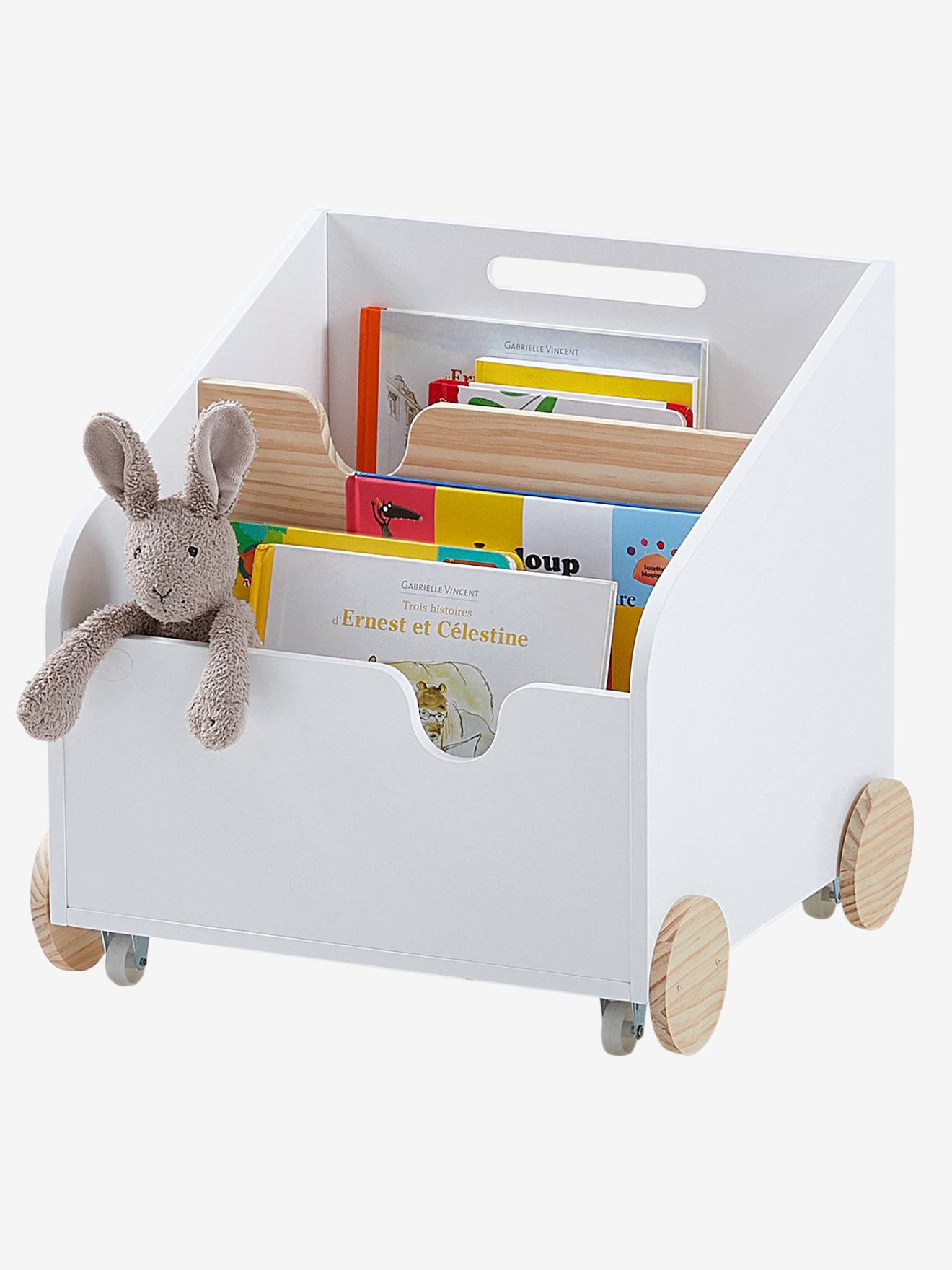 Coffre bibliothèque à roulettes SCHOOL blanc (Vertbaudet) - Image 1
