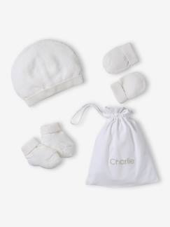 Ensemble naissance bonnet, moufles et chaussons et son pochon personnalisable  - vertbaudet enfant