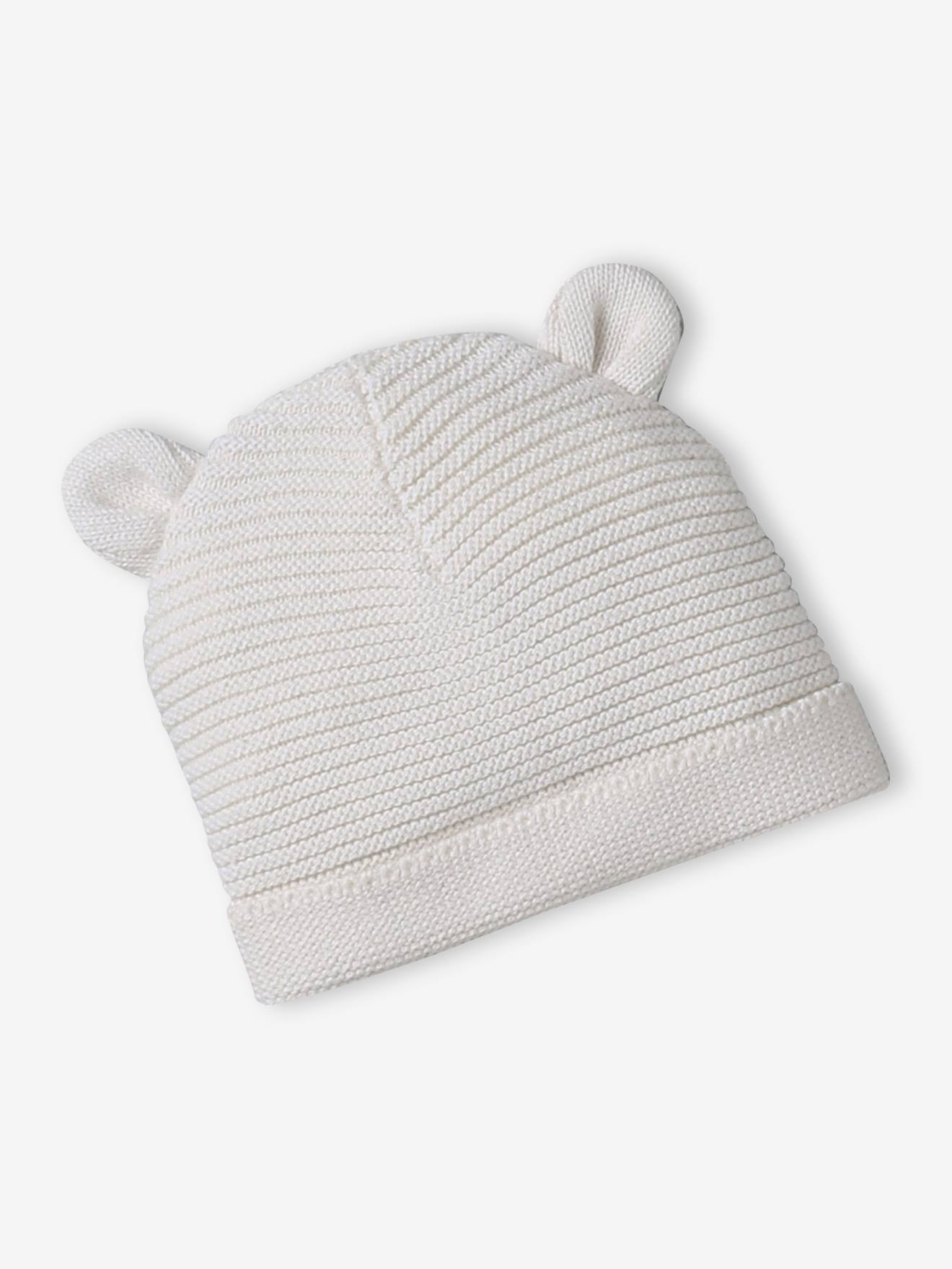 Kit naissance bonnet, moufles et chaussons et son pochon personnalisable écru (Vertbaudet) - Image 1