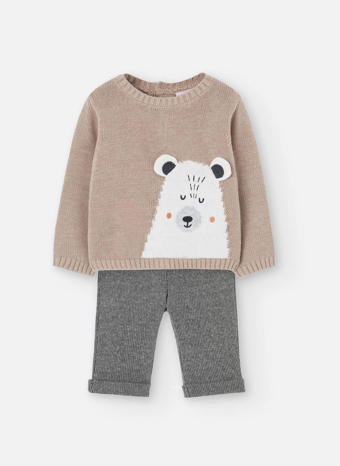 Ensemble Bébé En Tricot Avec Animaux Beige