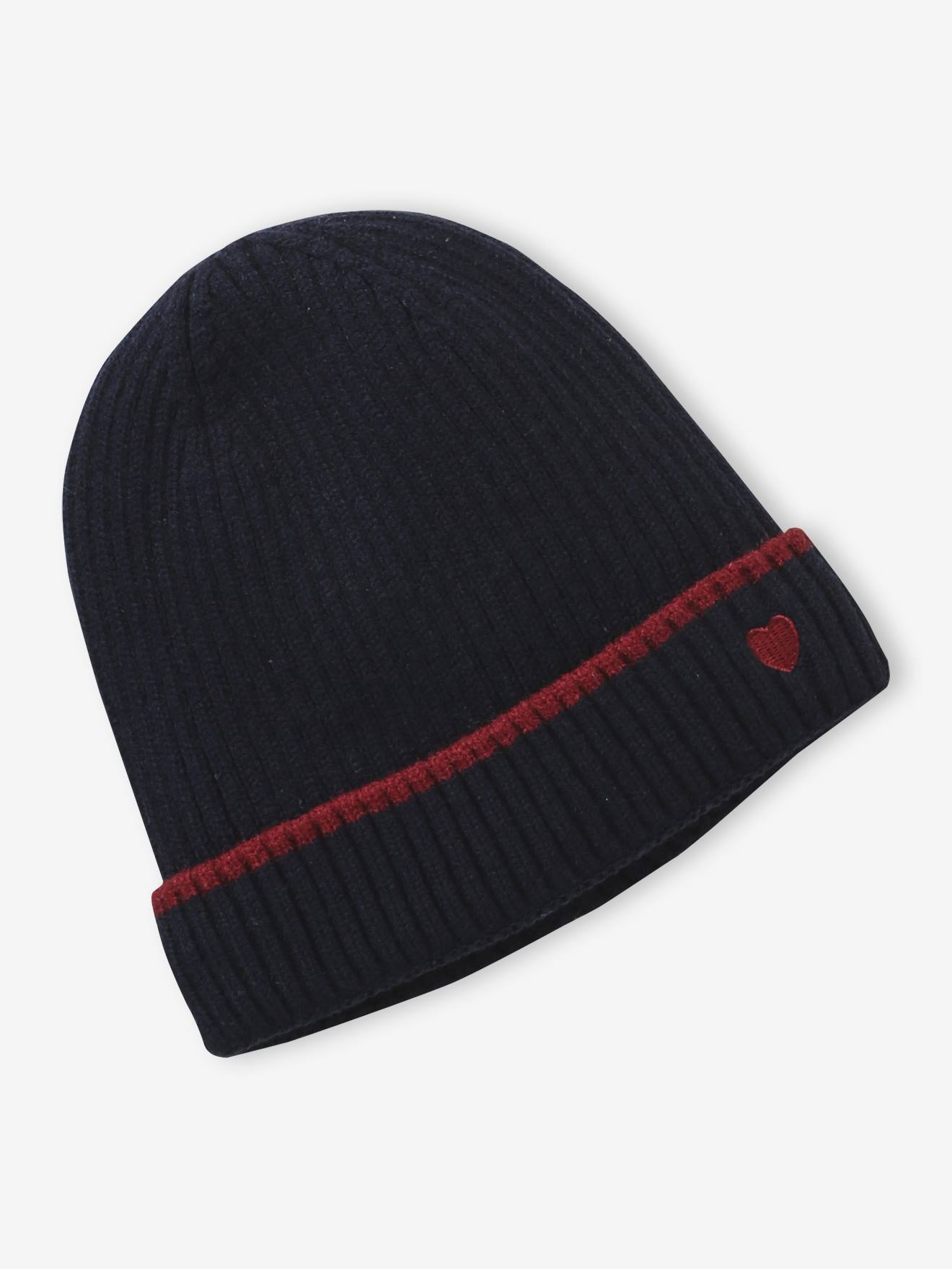 Bonnet fille en maille côtelée marine
