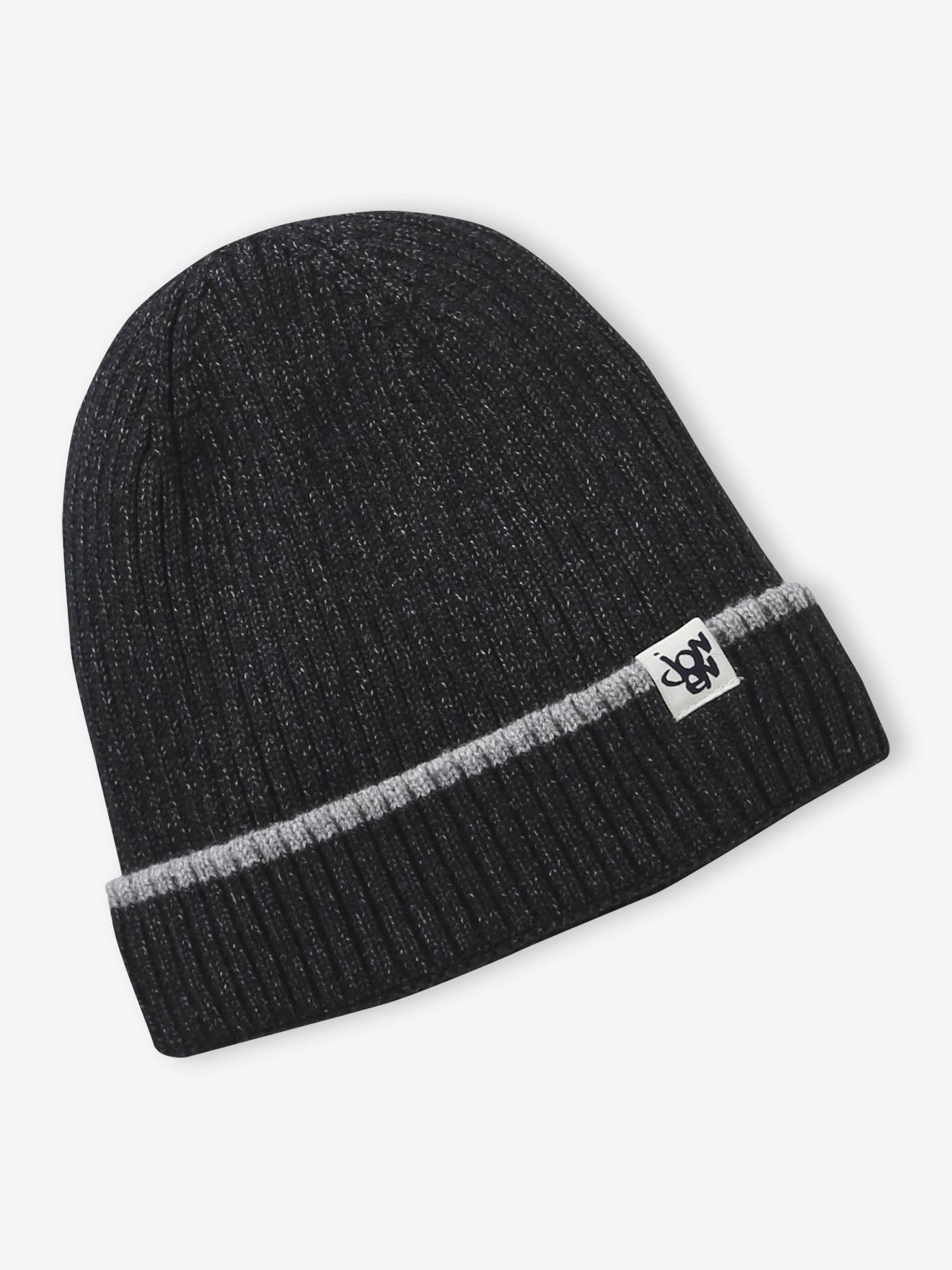 Bonnet garçon en maille côtelée anthracite