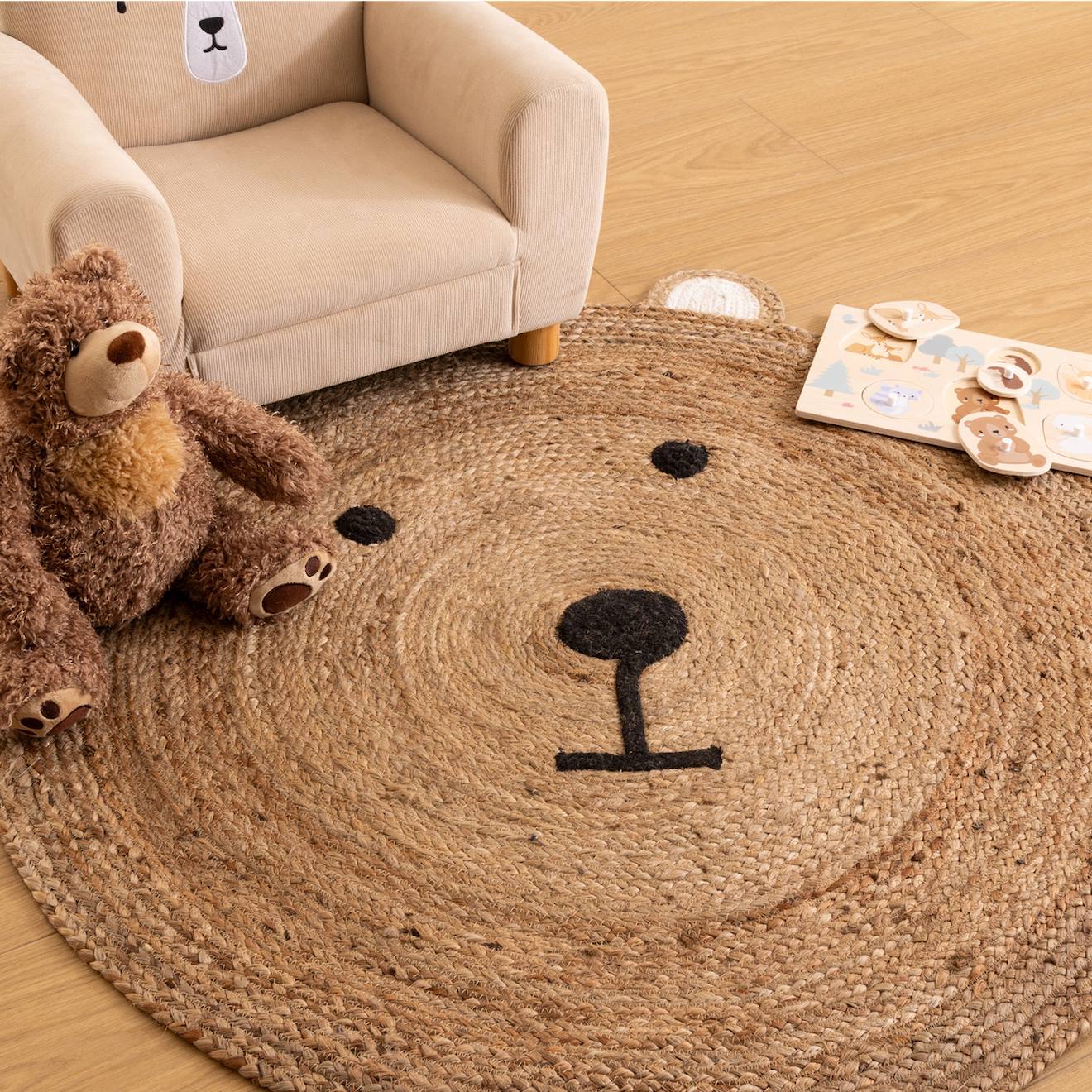 Tapis Rond Ourson En Jute - Tome Beige Moyen