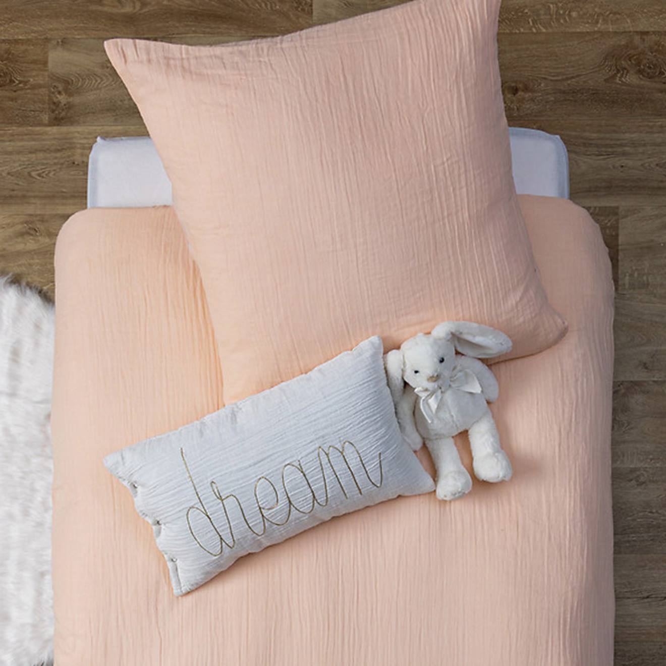 Coussin+Rectangulaire+Gaze+De+Coton+-+Lili+Blanc