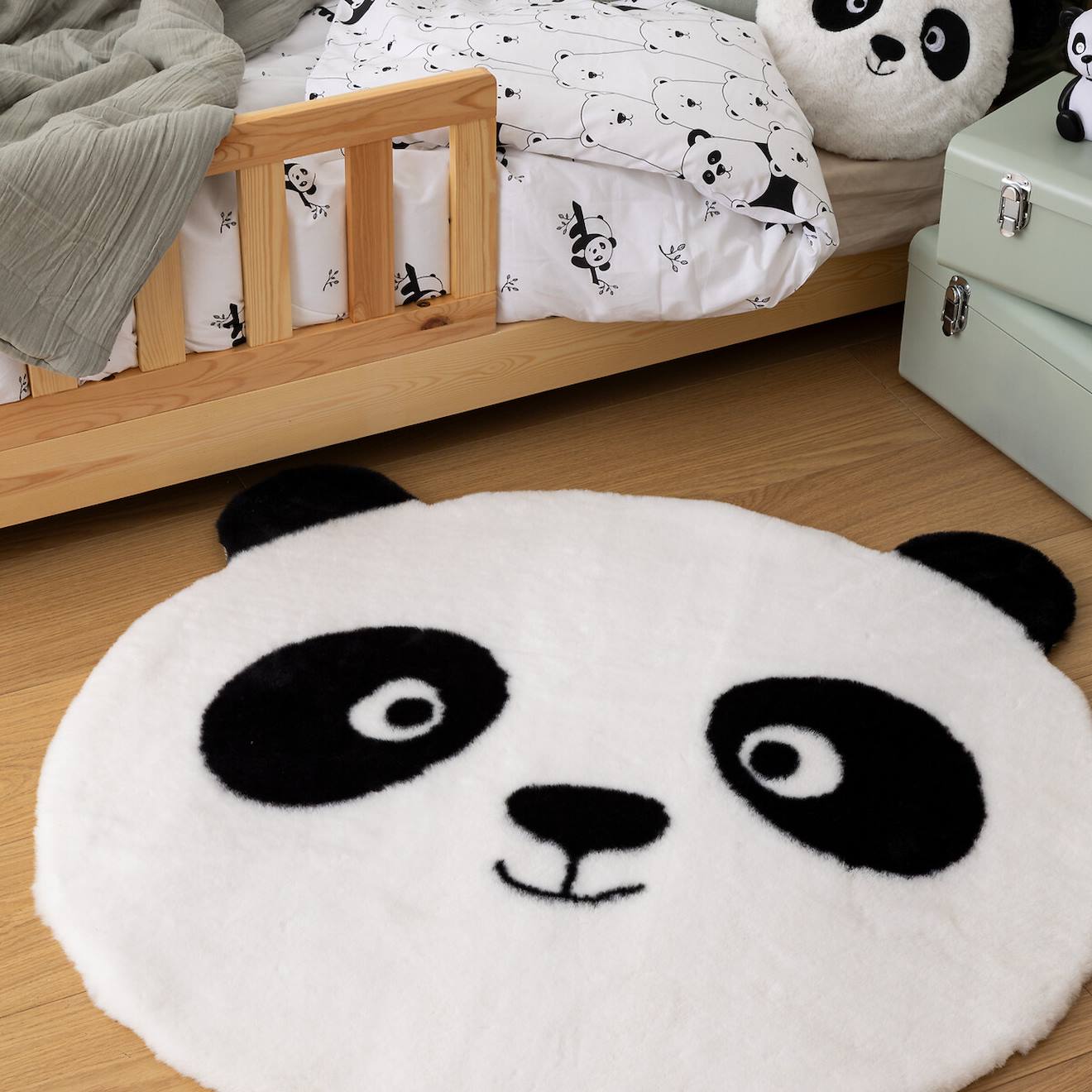 Tapis Enfant Panda - Andy Noir Et Blanc