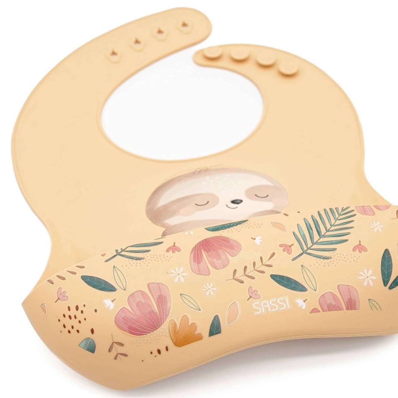 Bavoir En Silicone Gnawy Le Paresseux Beige (Sassi) - Image 2