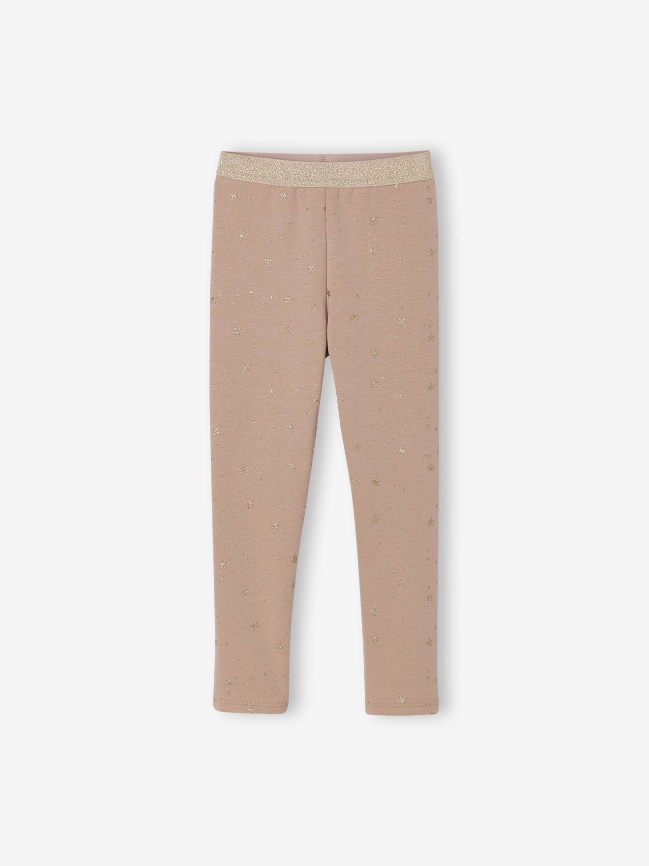 Legging fille doublé polaire imprimé étoiles brillantes moka