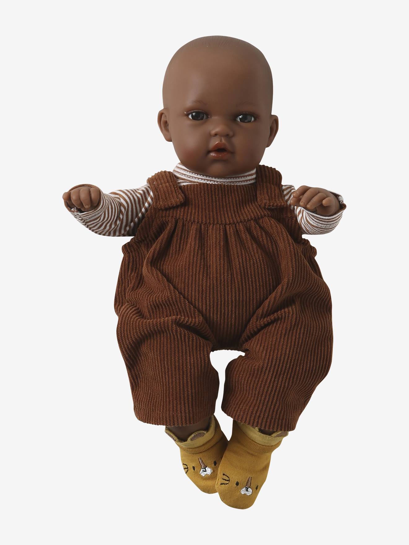 Ensemble salopette en velours + t-shirt + chaussettes pour poupon marron