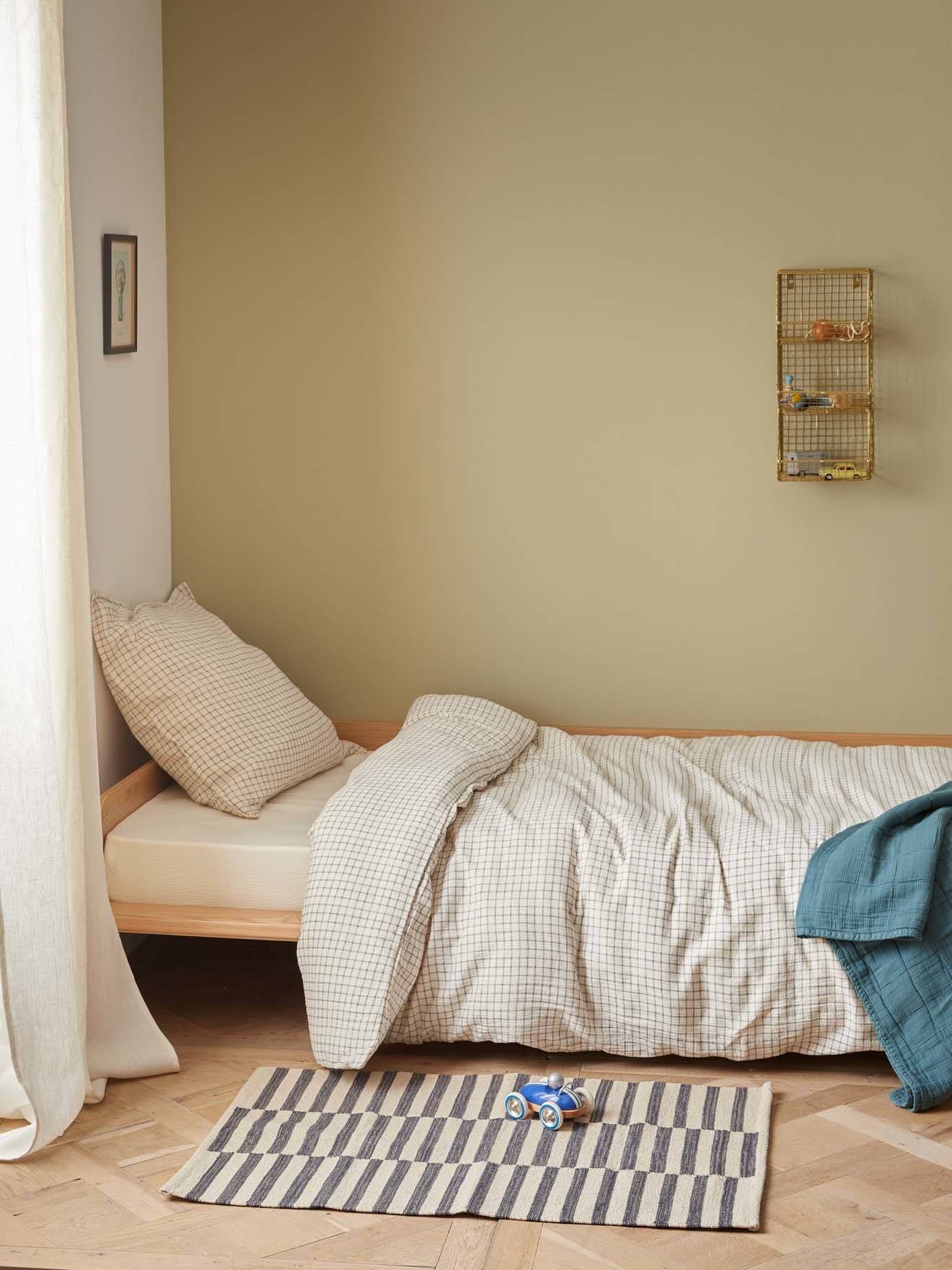 Housse De Couette Enfant Gaze De Coton carreaux Bleu