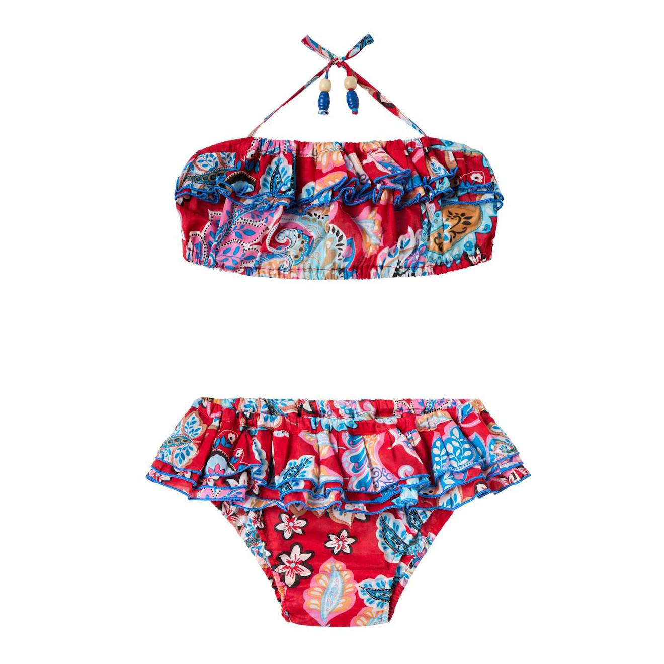 Maillot De Bain 2 Pièces Été Fleuri Hawaï Swan Rouge Bleu Roi Orange