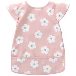 Puériculture-Bavoir intégral en tissu imperméable fleurs rose et blanc (6-24 mois)