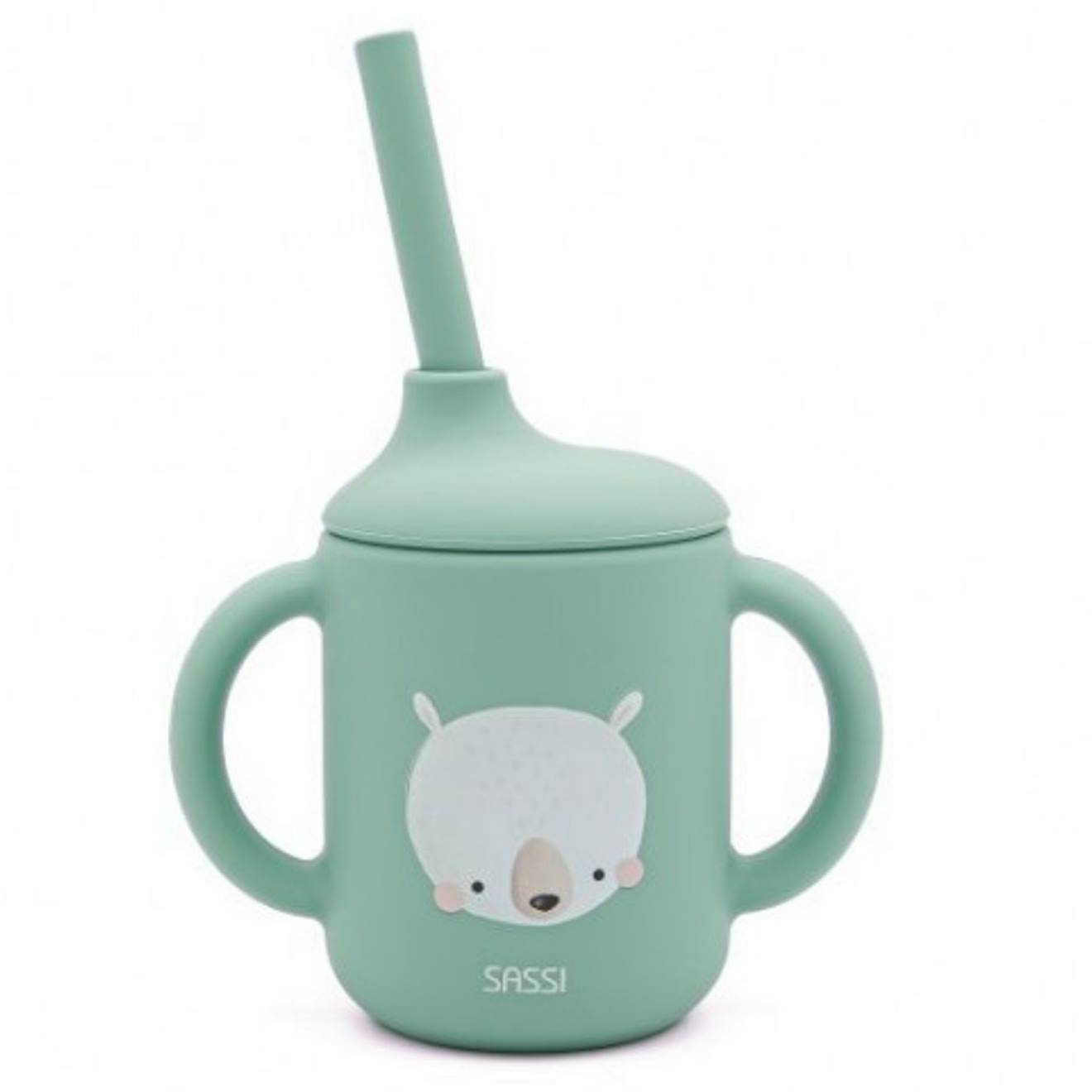 Gobelet En Silicone Avec Poignées Et Paille Animaux Bleu