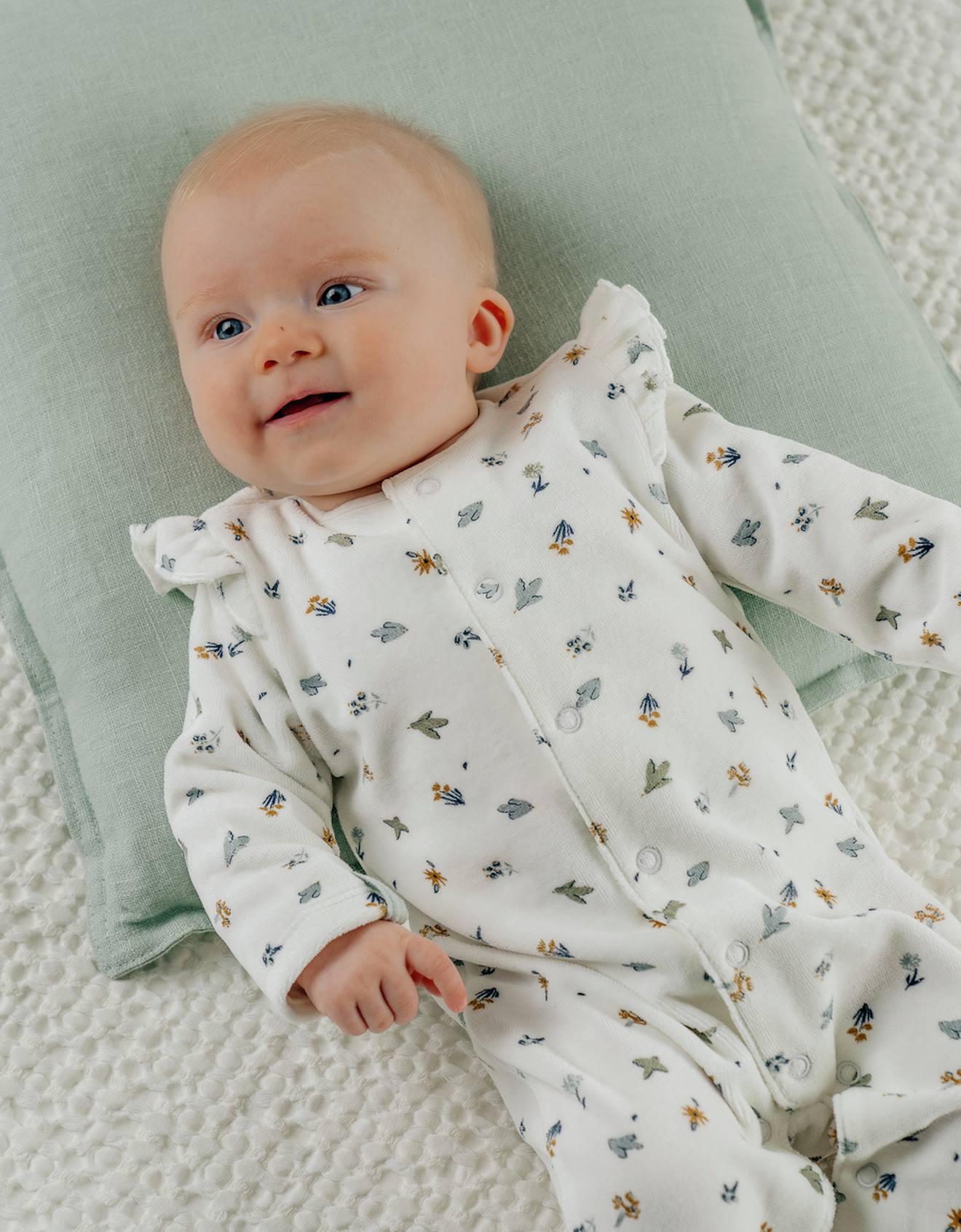 Pyjama Bébé En Velours Imprimé Oiseau Blanc (Noukie's) - Image 2