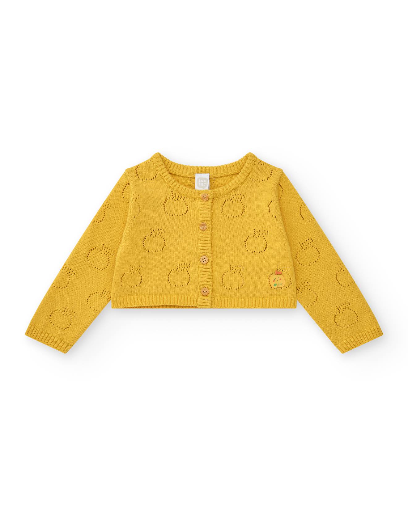 Gilet En Tricot Pour Fille Avec Motif Ajouré De Pommes Jaune