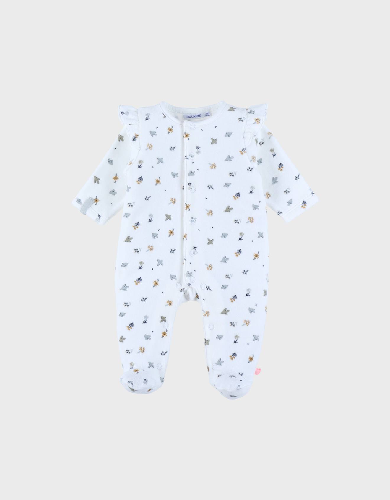 Pyjama Bébé En Velours Imprimé Oiseau Blanc