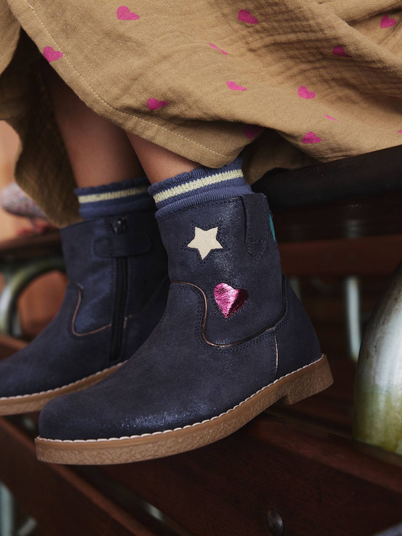 Boots enfant fille cuir zippes marine 32 €