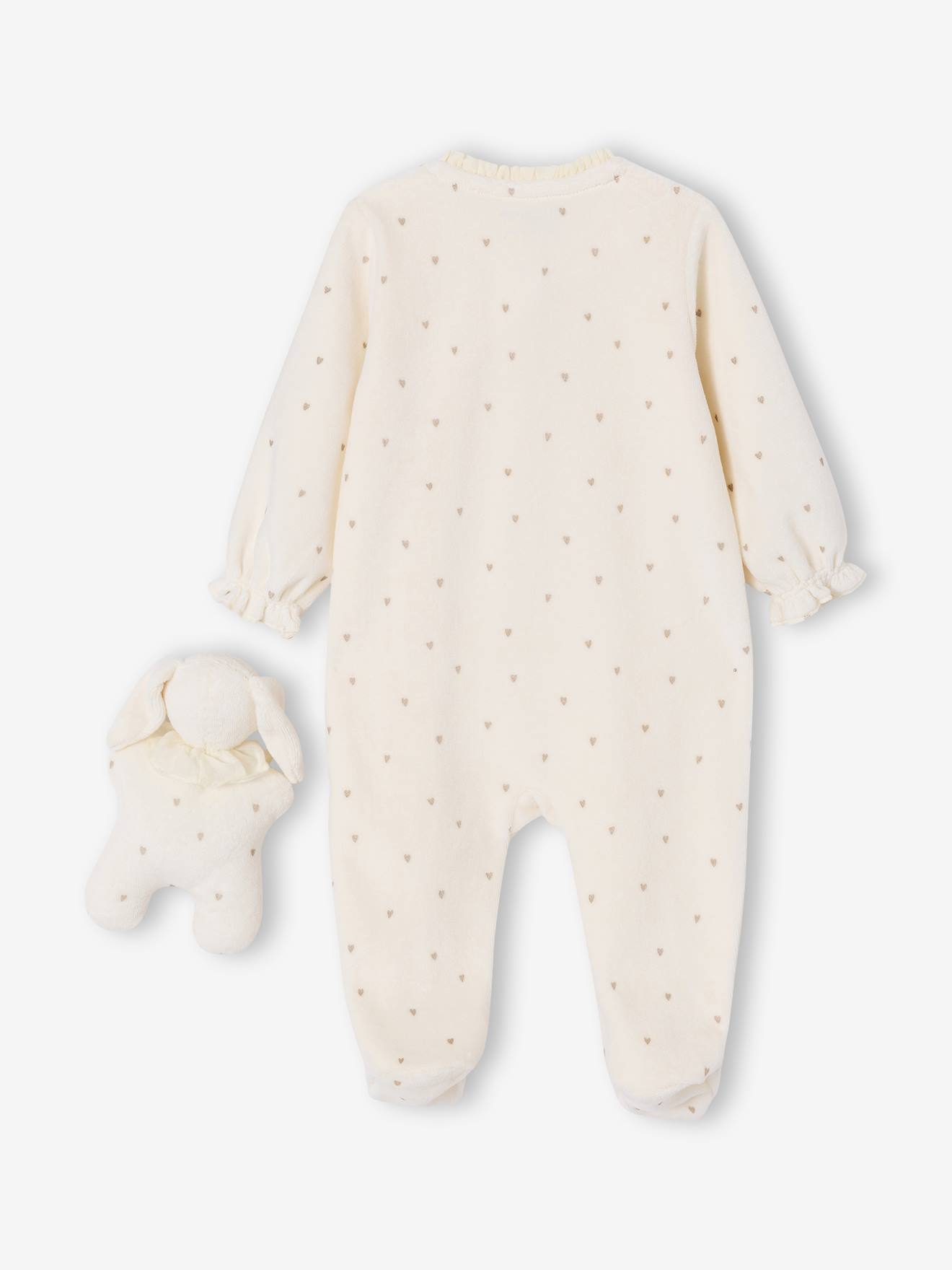 Pyjama bébé + doudou velours coffret cadeau naissance écru (Vertbaudet) - Image 1
