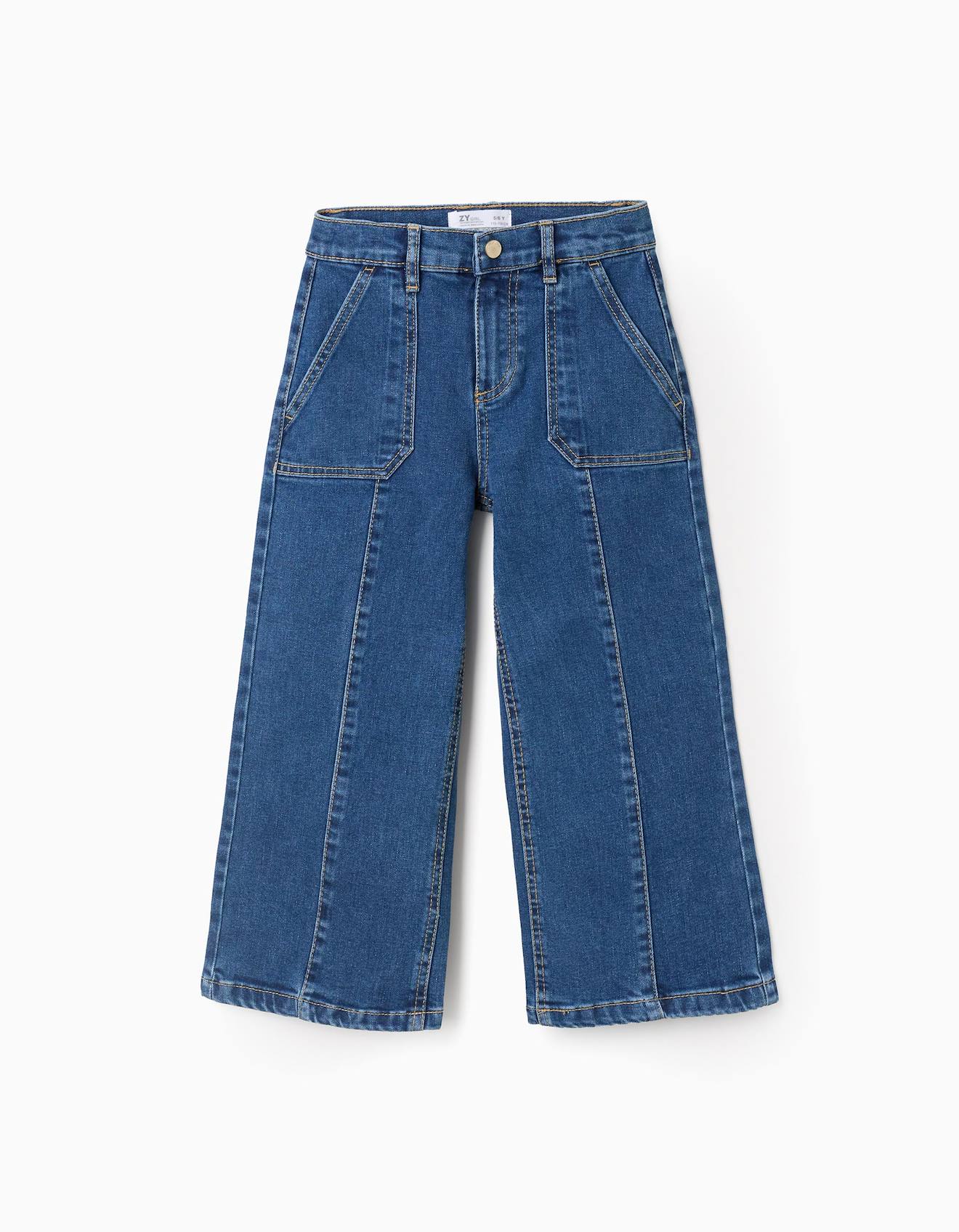 Jean Wide Leg Avec Coutures Surélevées Bleu