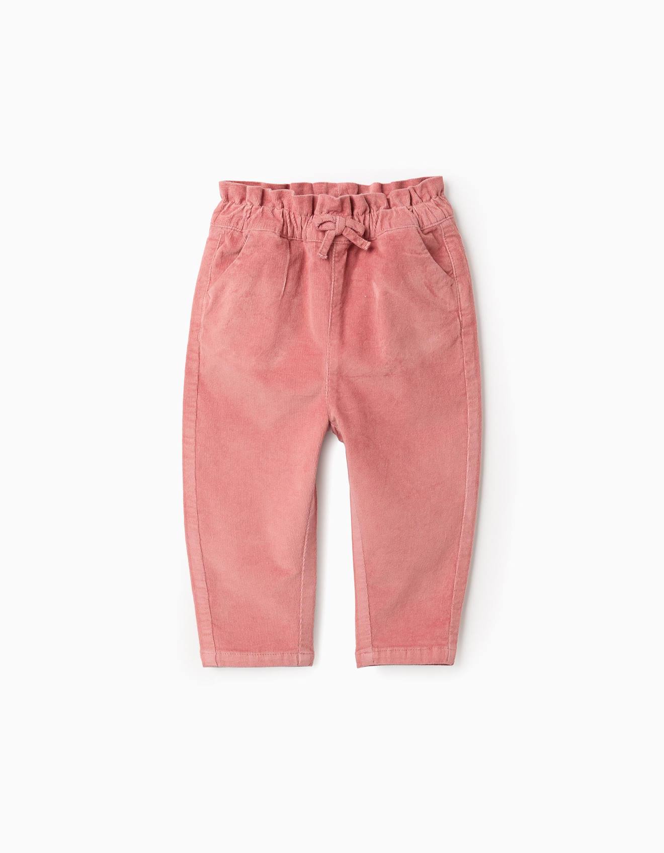 Pantalon En Velours Côtelé Avec Taille Paperbag Rose