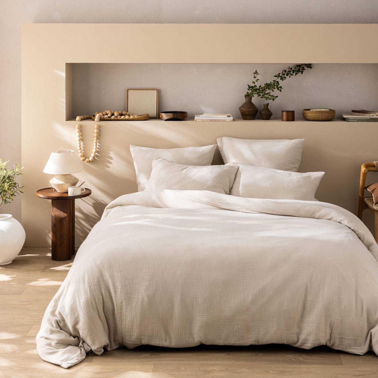 Housse De Couette Unie En Coton, Gaze De Coton Naturel