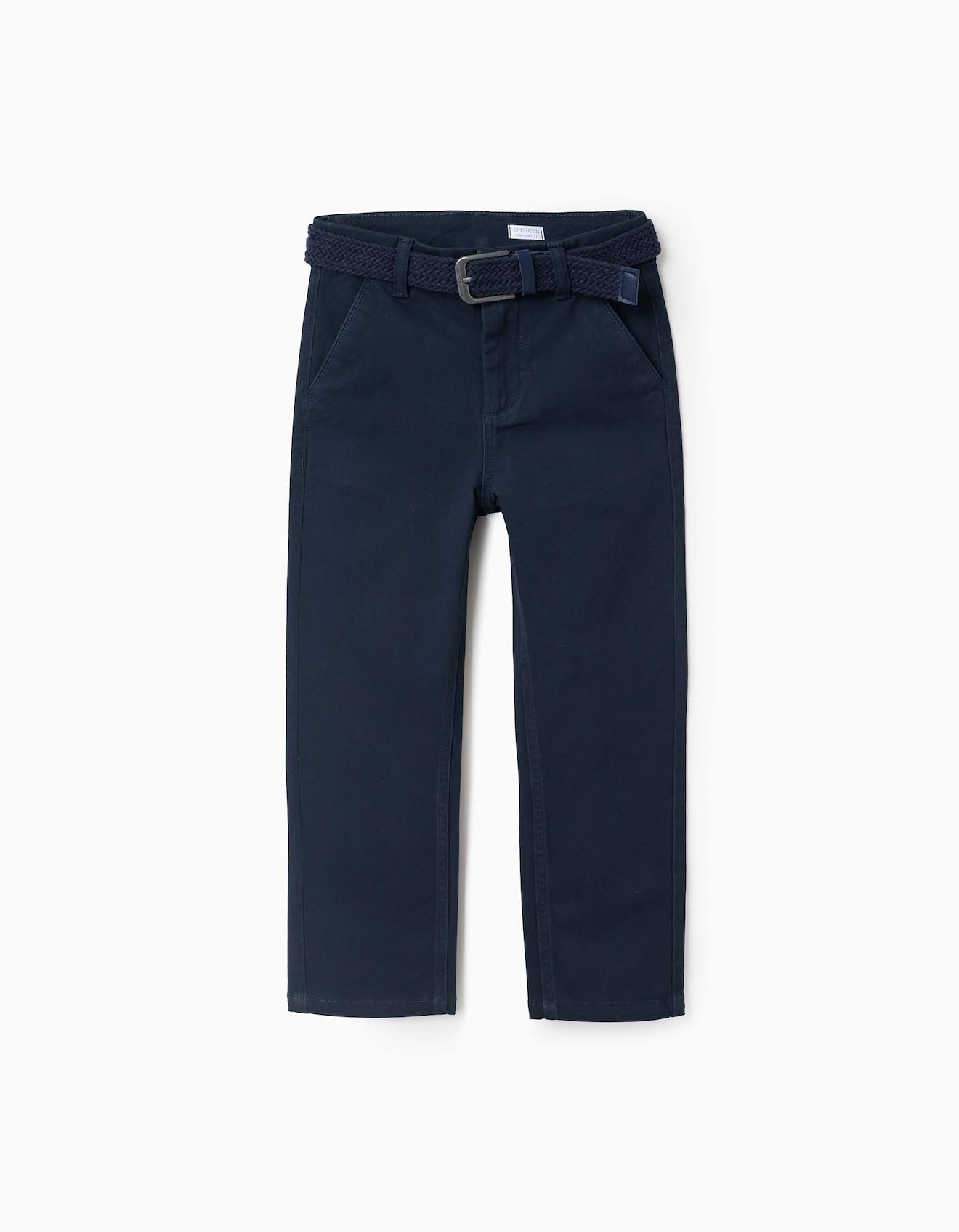 Pantalon Chino En Sergé Avec Ceinture Bleu Foncé