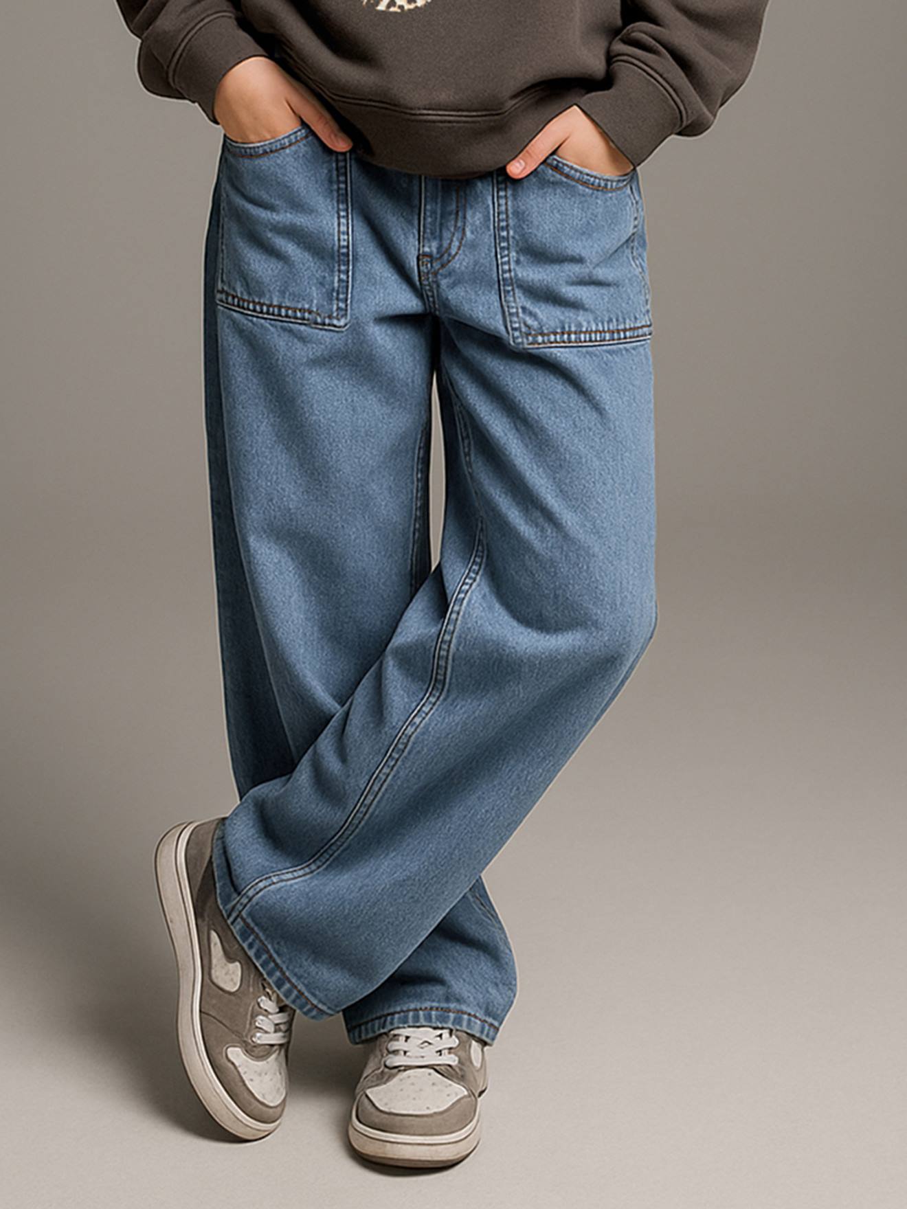 Jean large poches charpentier fille bleu moyen