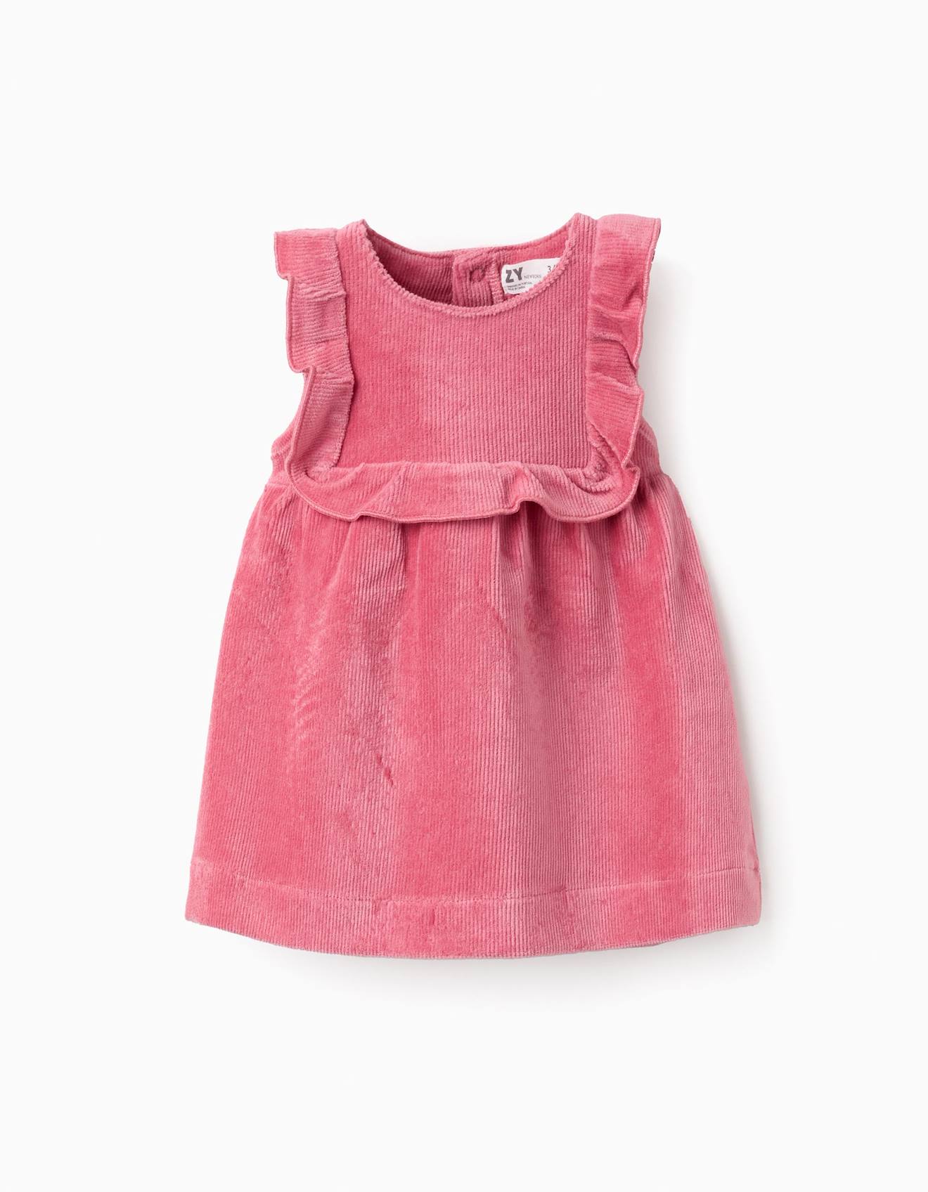 Robe Velous Côtelé Malléable Avec Volants Rose Foncé